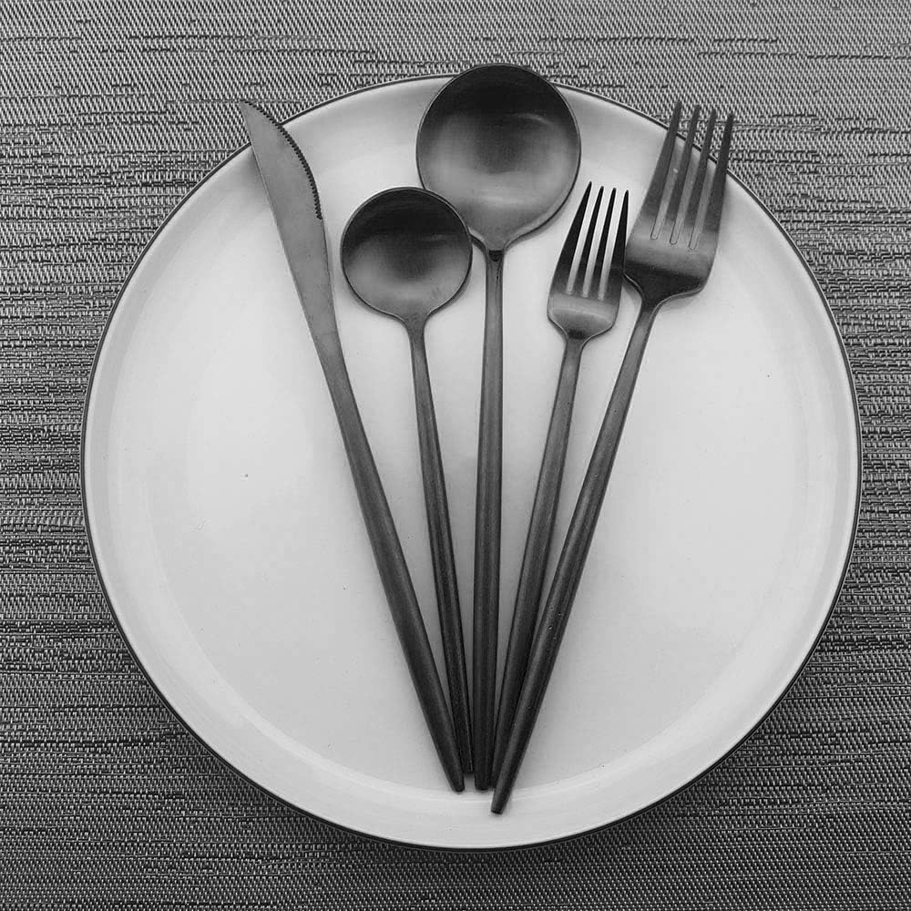 JASHII Luxury 18/10 Rainbow Flatware Set - 304 Stainless Steel Colorful Cutlery - 5-Piece Adaline Royal Modern Satin Finish for Birthday