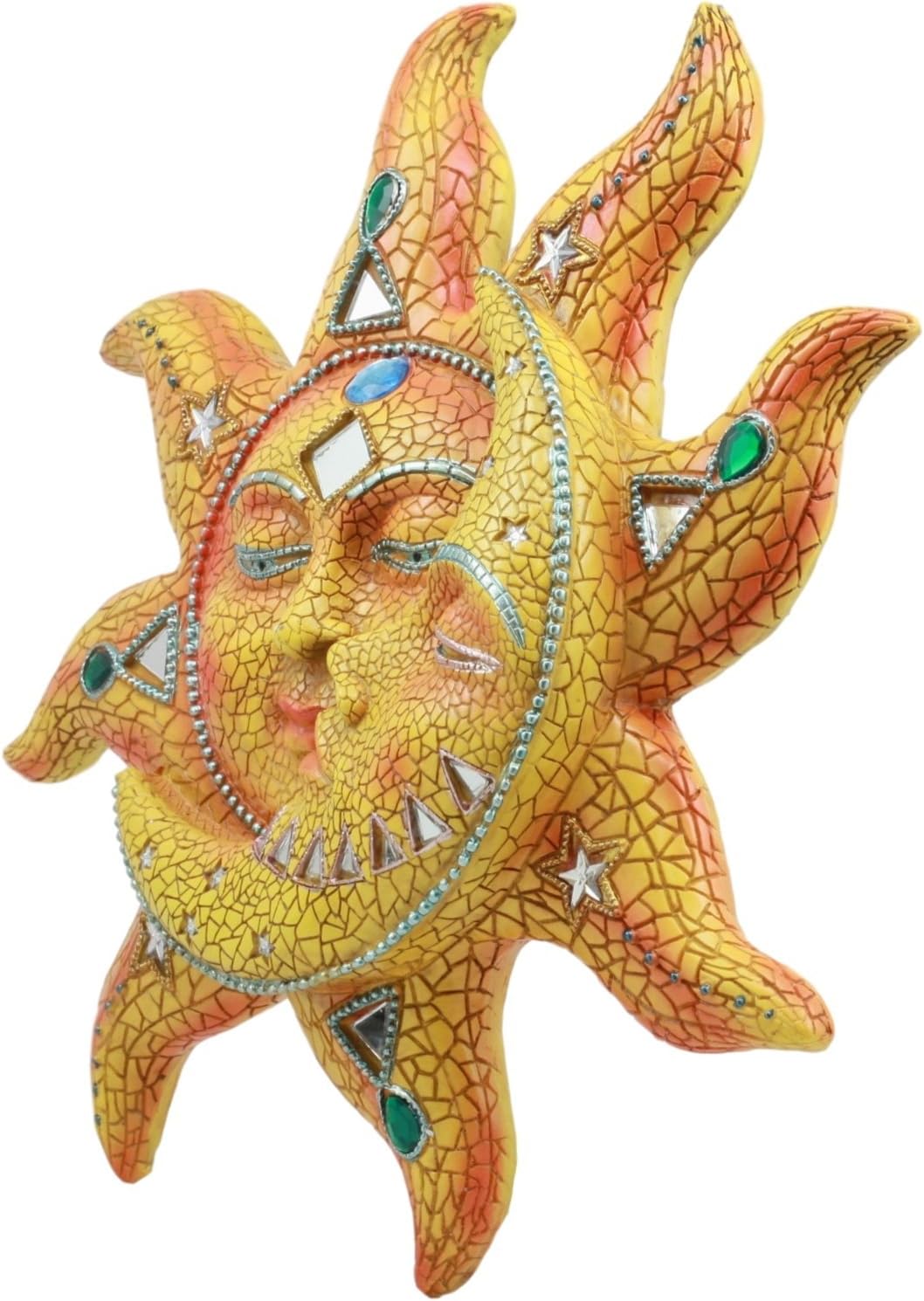 Ebros Colorful Celestial Heavens Mosaic Sun and Moon Wall Decor Plaque 12"Tall Day Surrendering Unto Night Belenos God And Goddess Selene Hanging