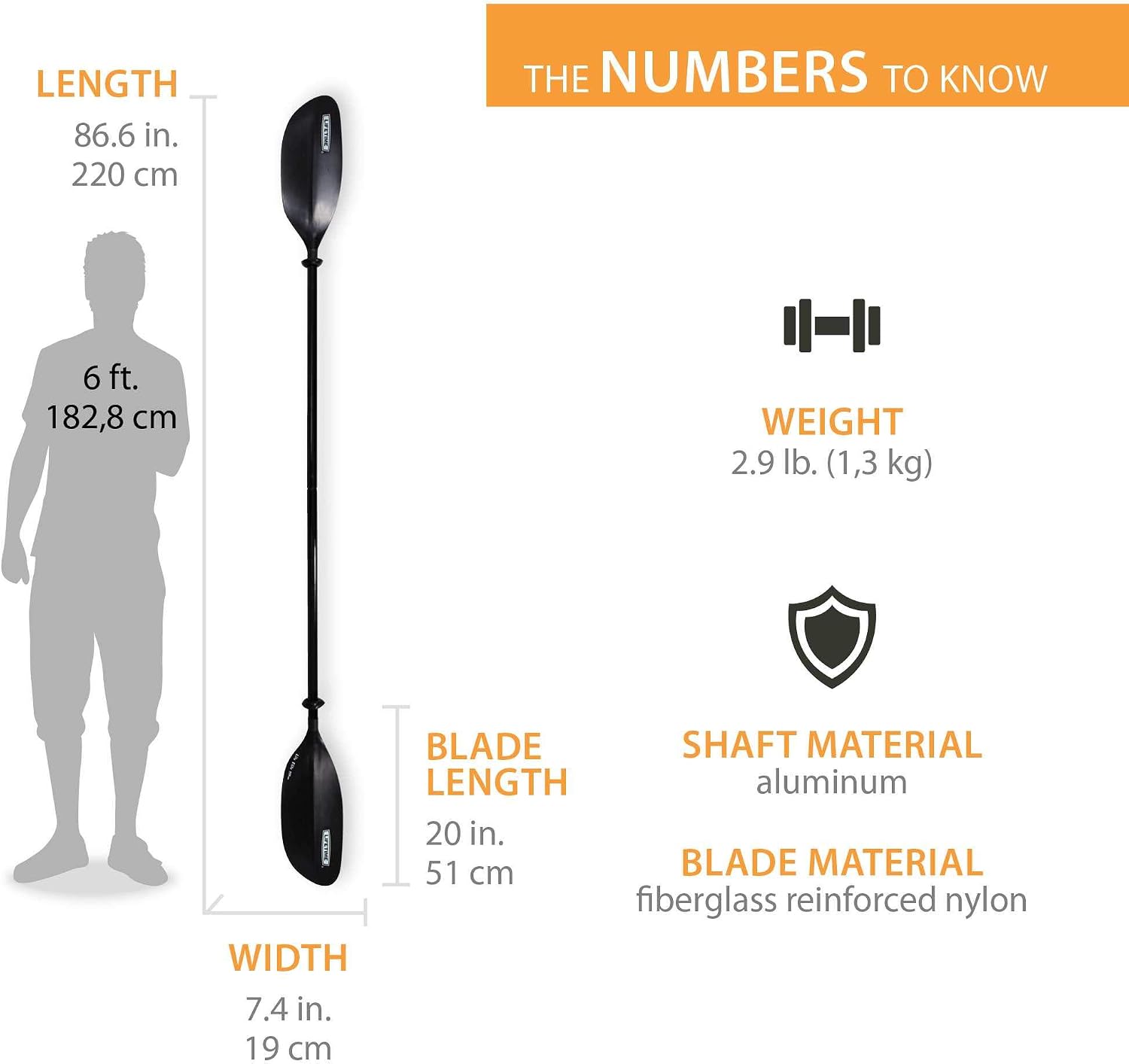 LIFETIME 91076 Lite Elite Kayak Paddle, Black, 86.6 inches