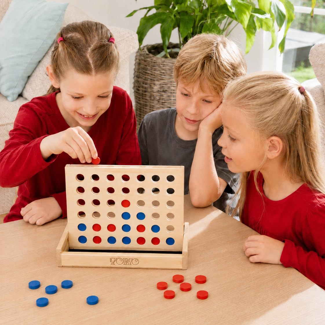 TOWO Wooden 4 in a Row Game, Classic Strategy Board Game for Kids