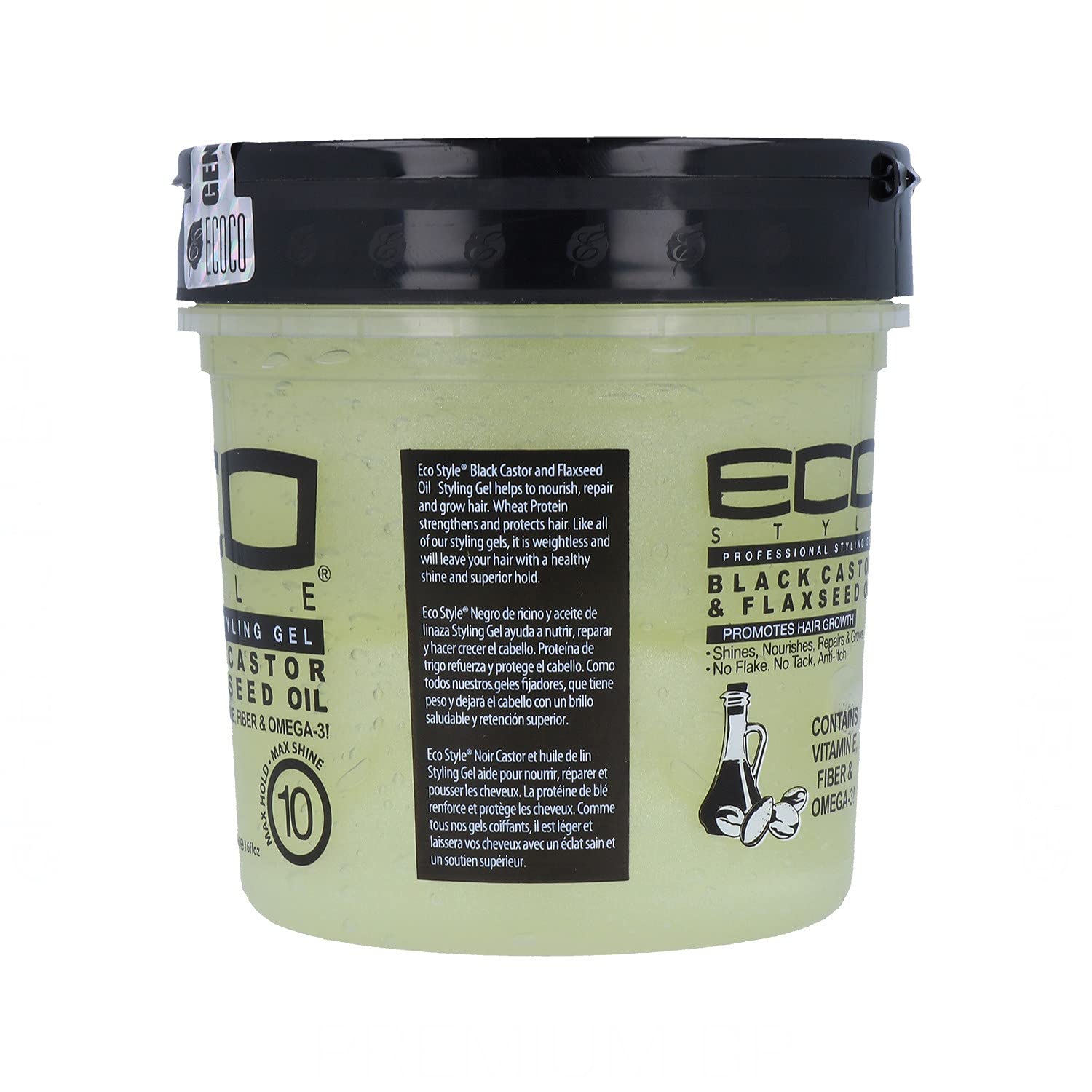 Eco Style Black Castor and Flaxseed Oil Styling Gel - Helps Nourish and Repair Damaged Hair - Promotes Healthy Scalp - Provides Superior and Weightless Hold - Delivers Long Lasting Shine - 8 oz