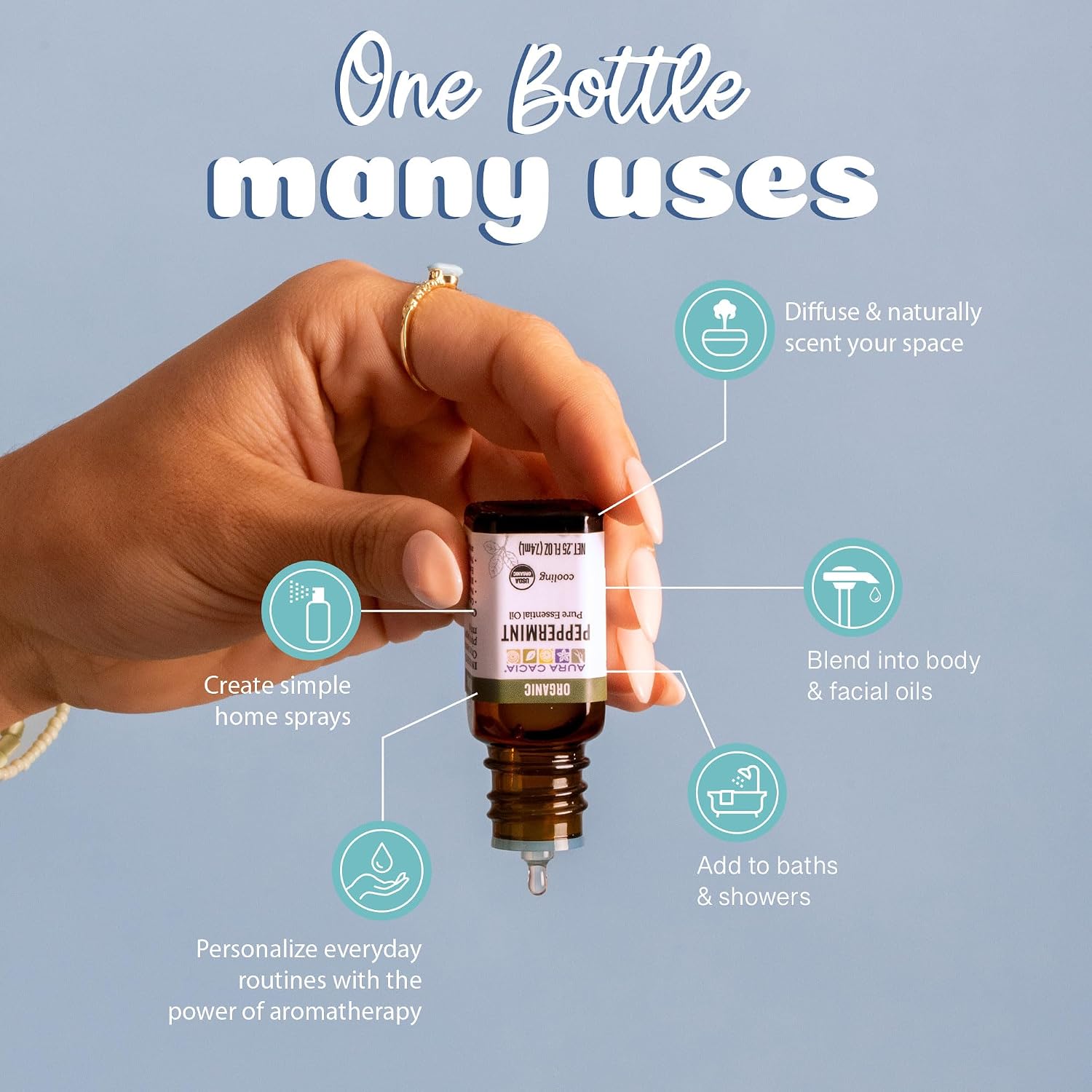 Aura Cacia Organic Peppermint Essential Oil, Mentha Piperita Oil, Cooling Aromatherapy for Diffusers, Skincare, Massage