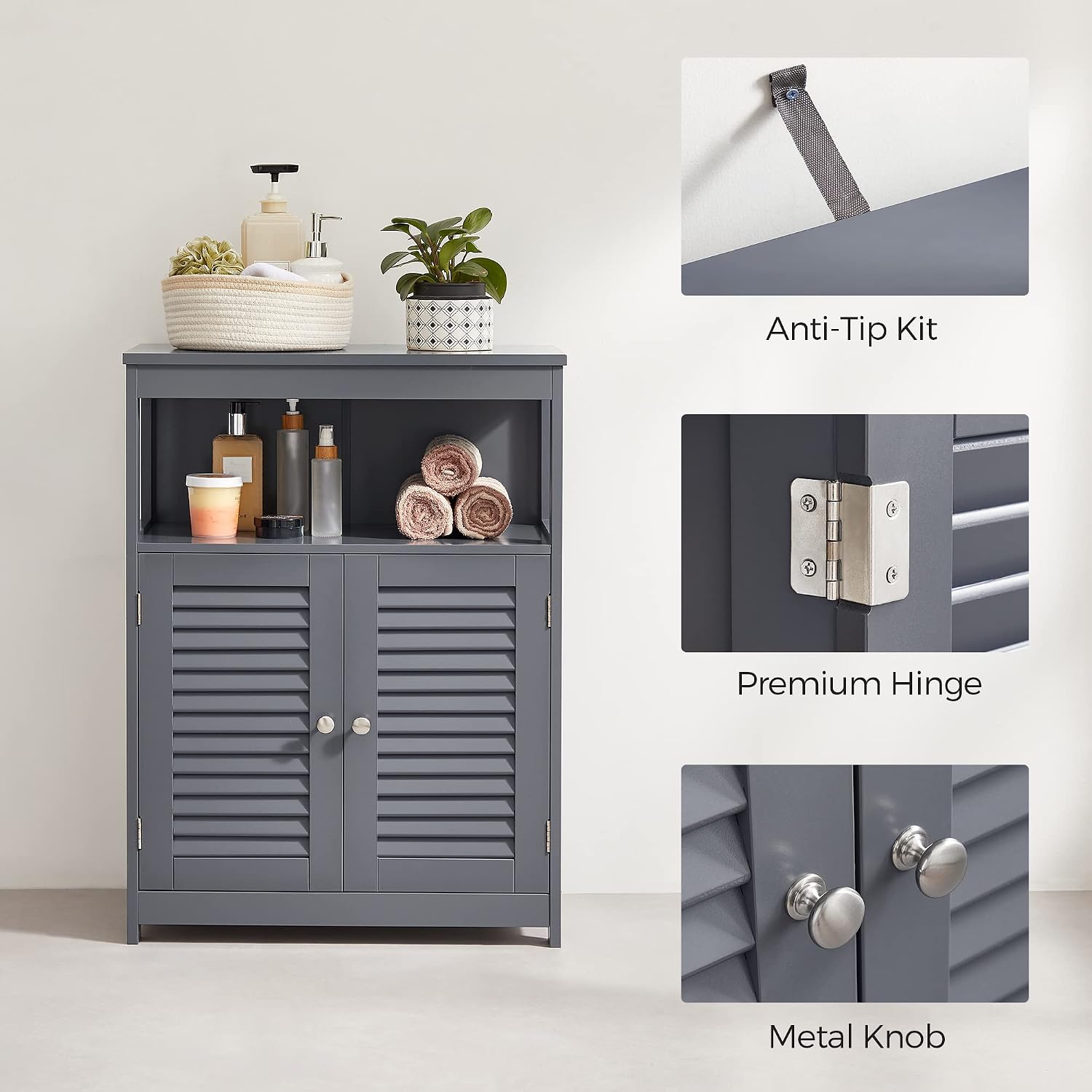 VASAGLE Bathroom Storage Cabinet, with 2 Doors, 31.5" H, Cloud White
