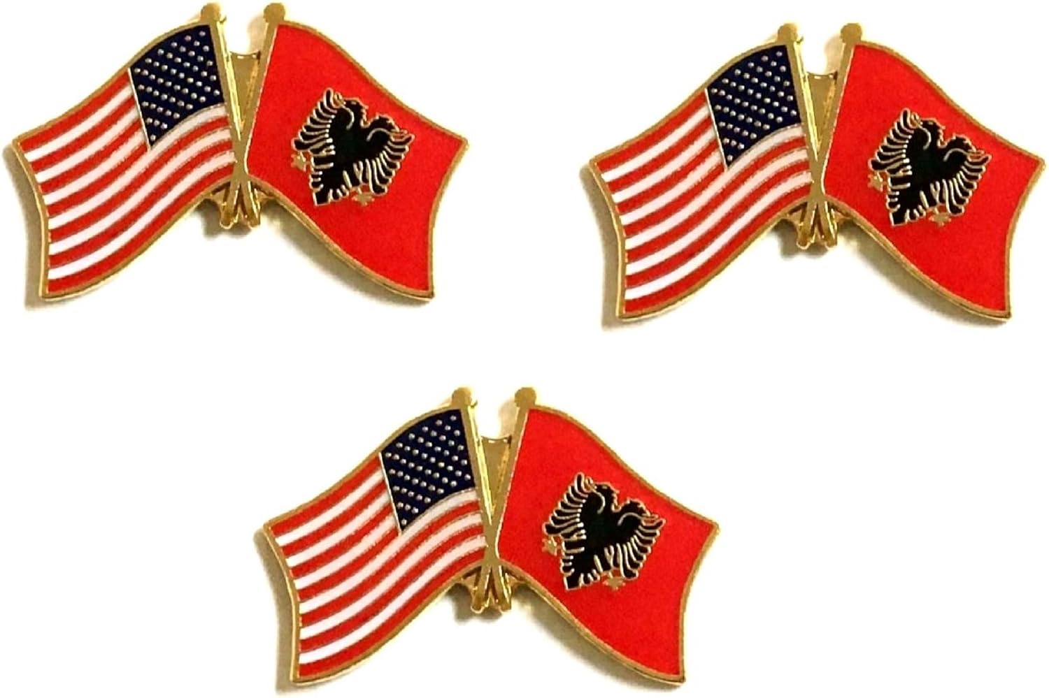 3 National Country Flag Crossed Enamel Flag Pins Pack of 3 Friendship Double Flags