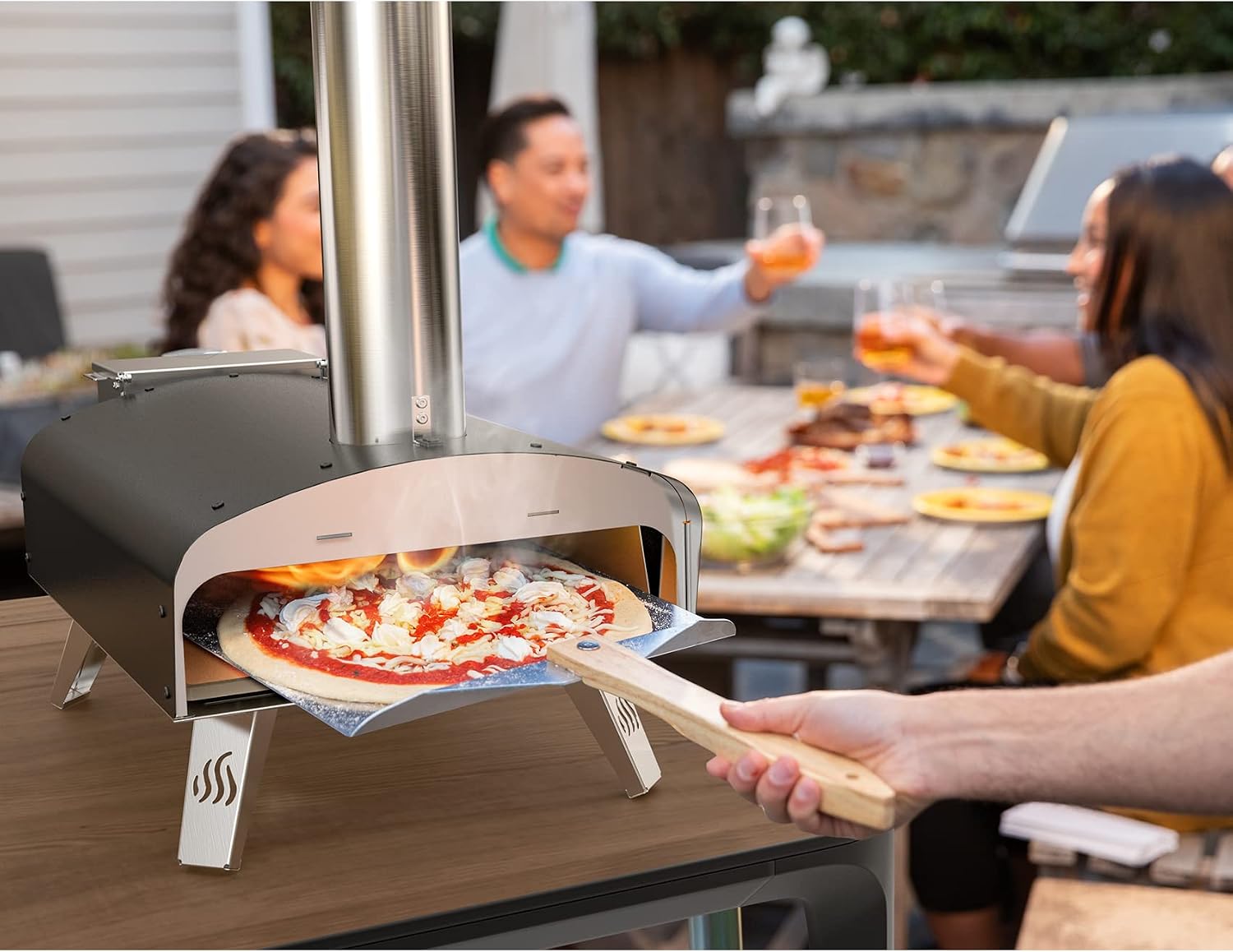 Mimiuo Auto-Rotating Wood Pellet Pizza Oven Outdoor 40Lbs, 60S Bake w/Stone