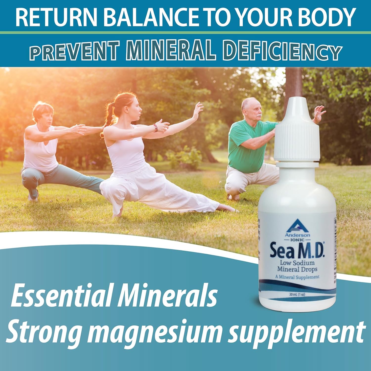 Anderson Sea M.D. Concentrated Trace Mineral Drops, 79 Trace Minerals with Magnesium, Sodium and Chloride Electrolytes - Supports Hydration, Energy, Muscles and Bone Health - 4 Fl Oz, 60 Servings