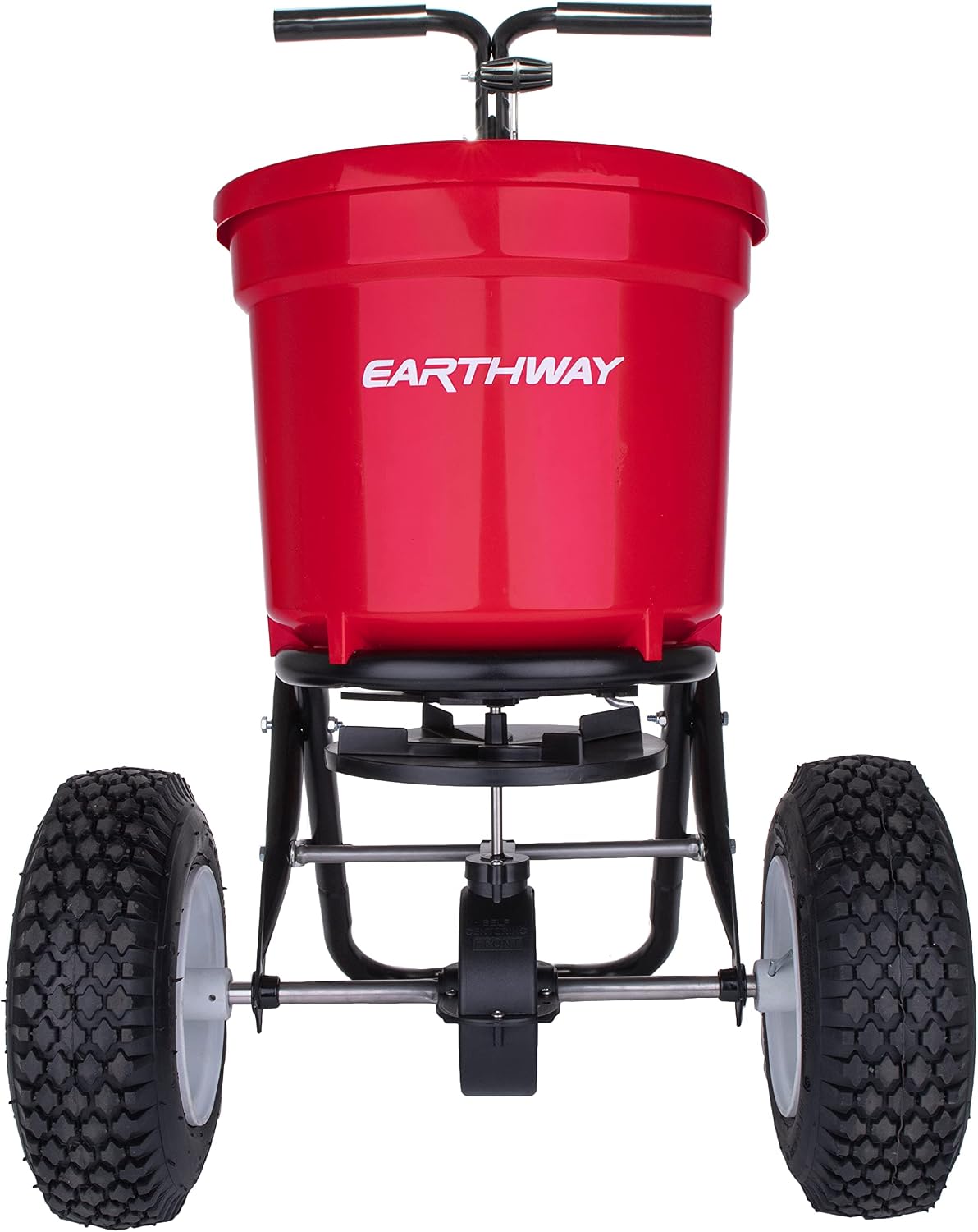 EarthWay 2150 Commercial 50 LB Broadcast Fertilizer Spreader. Heavy-Duty Walk-Behind Push Garden Seeder with Adjustable Drop Rate and Driving