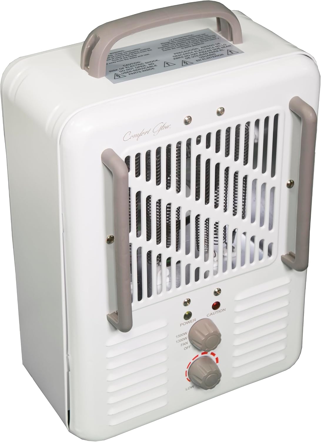 Comfort Glow EUH341 Milkhouse Style Electric Heater 5,200 Btu, White, Length: 7in, Width: 10.25in, Height: 15.5in | Milkhouse Heater, Thermostat, Heat up to 250 sq ft, 2 Heat Setting, AntiFreeze Setting, 1500W, Tip Over & Overheat Shut Off