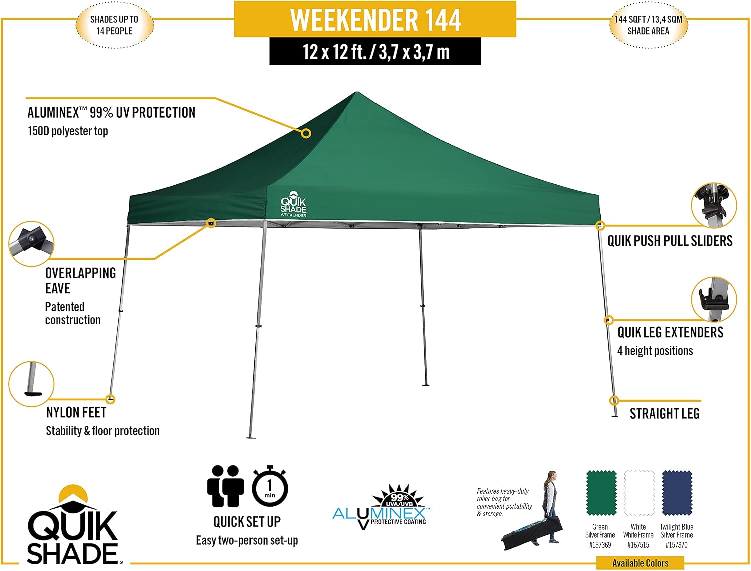 Quik Shade Weekender W144 Instant Canopy 12x12 Feet