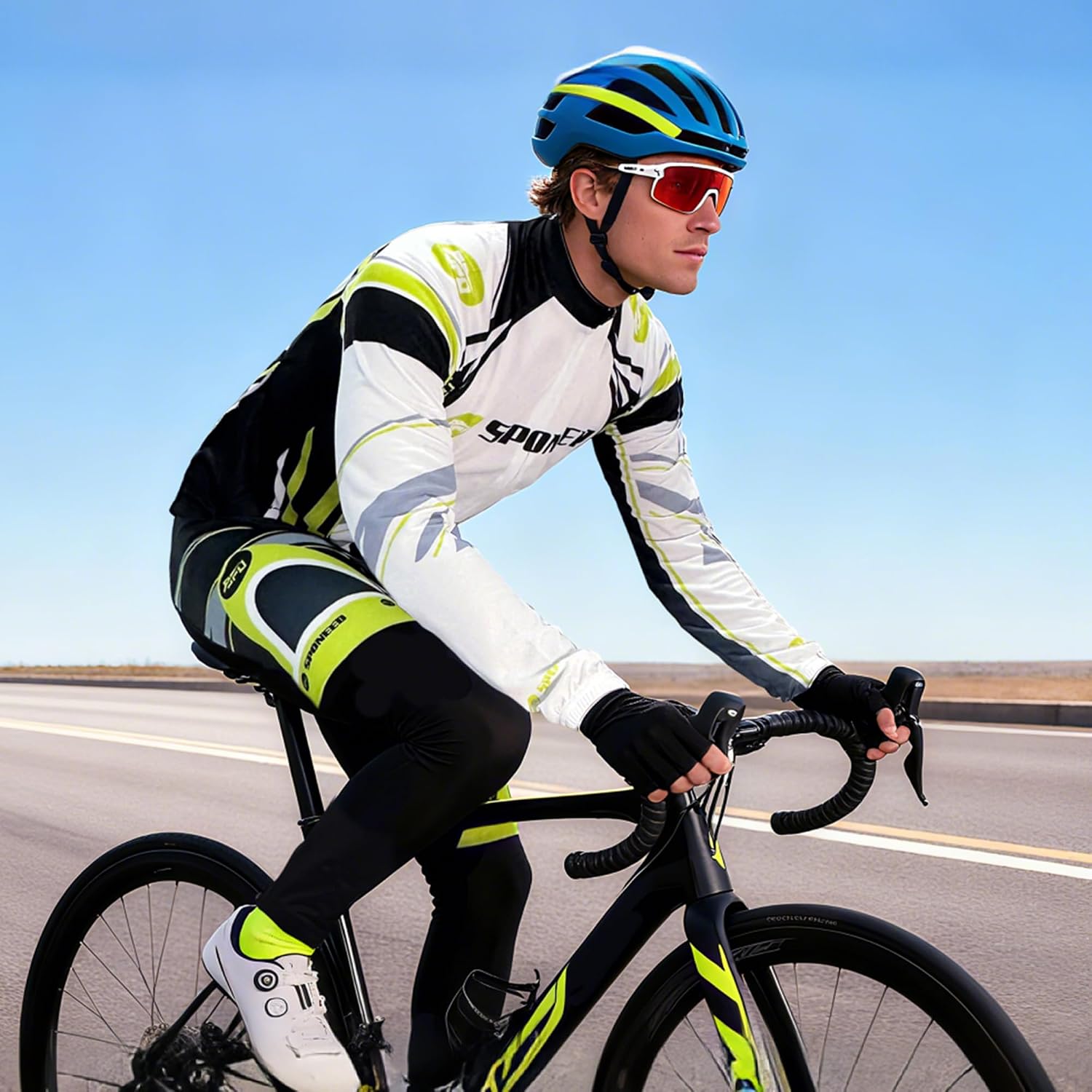 sponeed Cycling Clothes for Men Long Sleeve Mountain Bike Road Bicycle Shirt Jerseys Padded Pants Biking Outfits