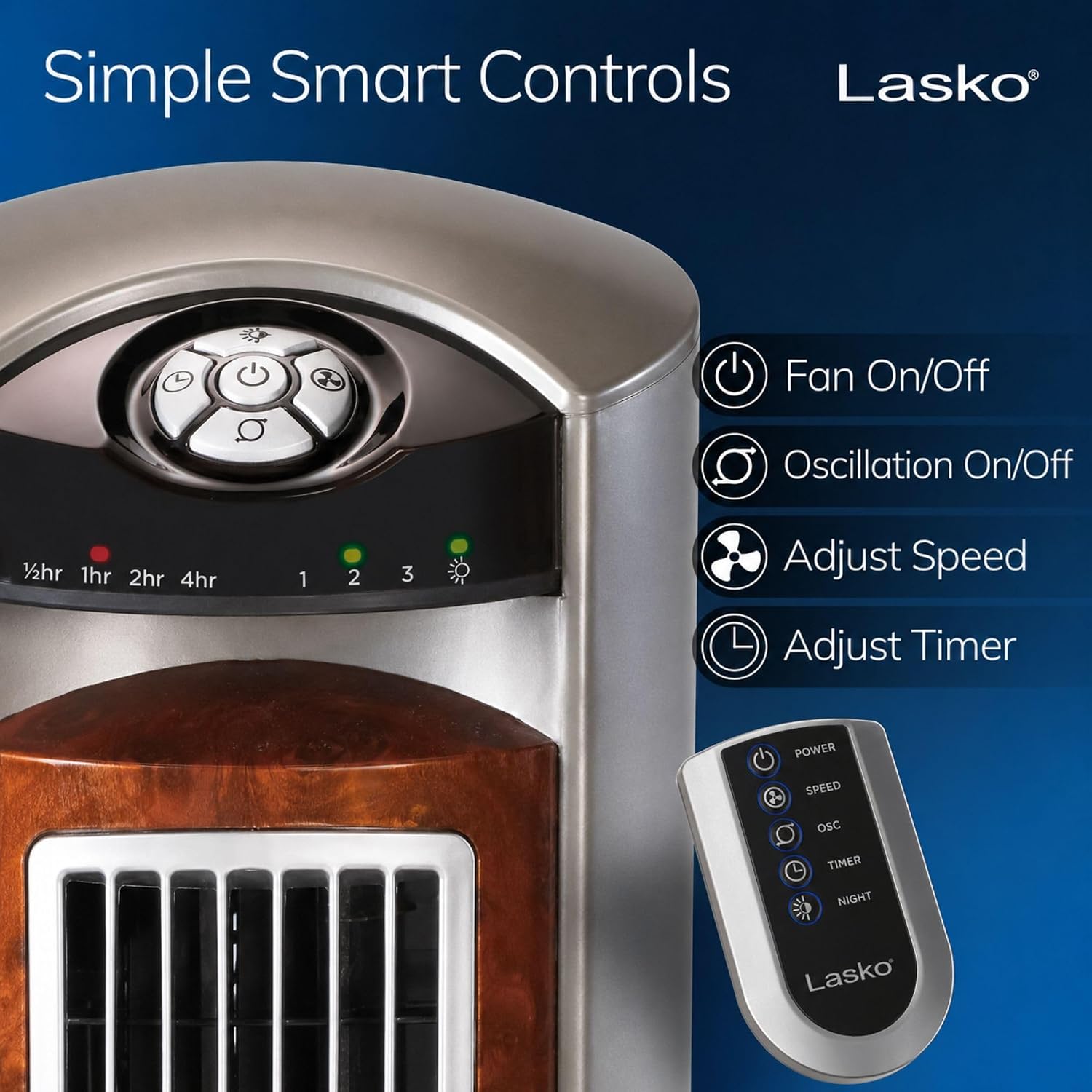 Lasko Oscillating Tower Fan with Remote - 42" - T42951 - Silver | Quiet Standing Fan for Bedroom, Office, and Home, 3 Speeds, Timer, Powerful Cooling Air, Nighttime setting, Space-Saving