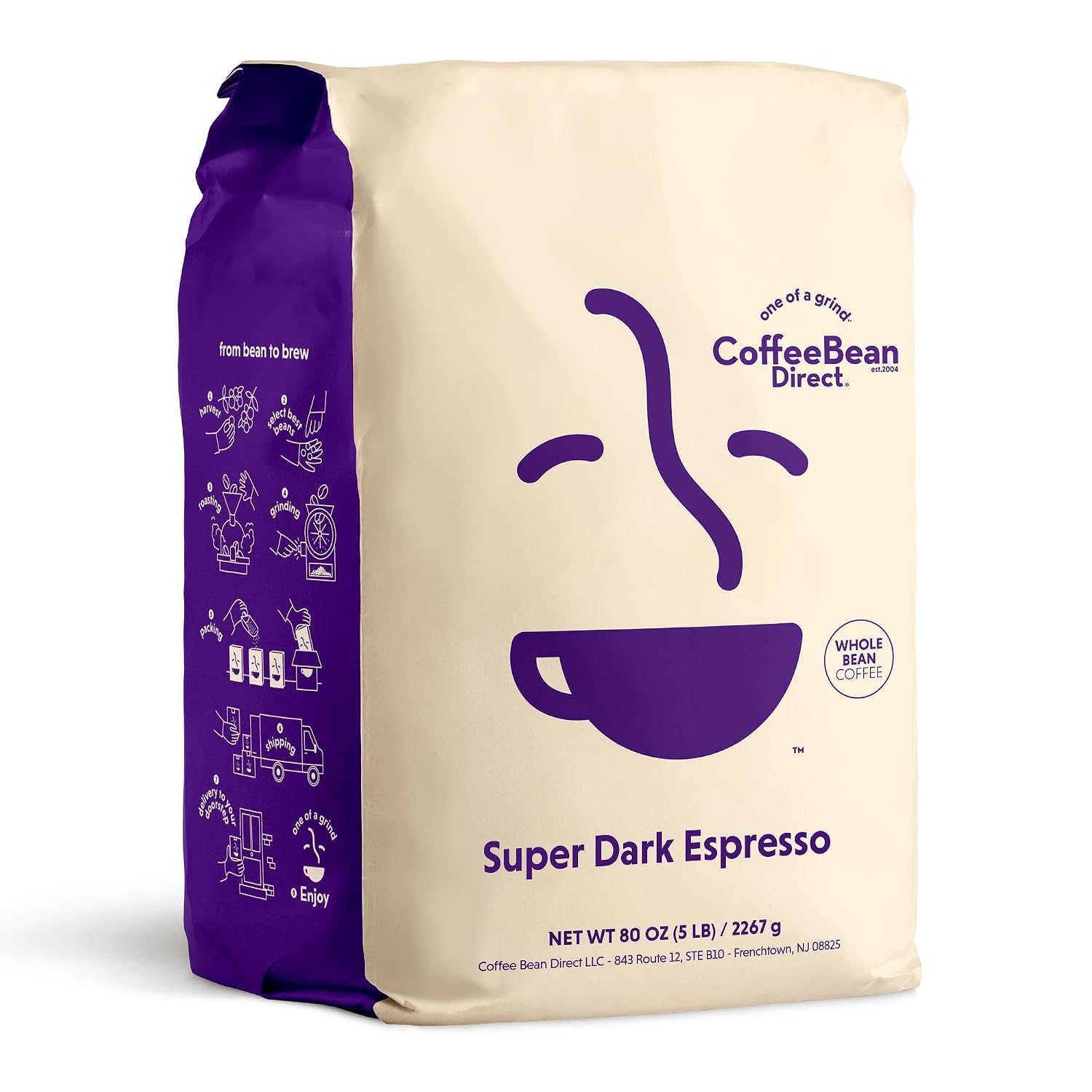 Coffee Bean Direct French Roast, Whole Bean, 5lb Bag | Dark Roast, Bold Blend