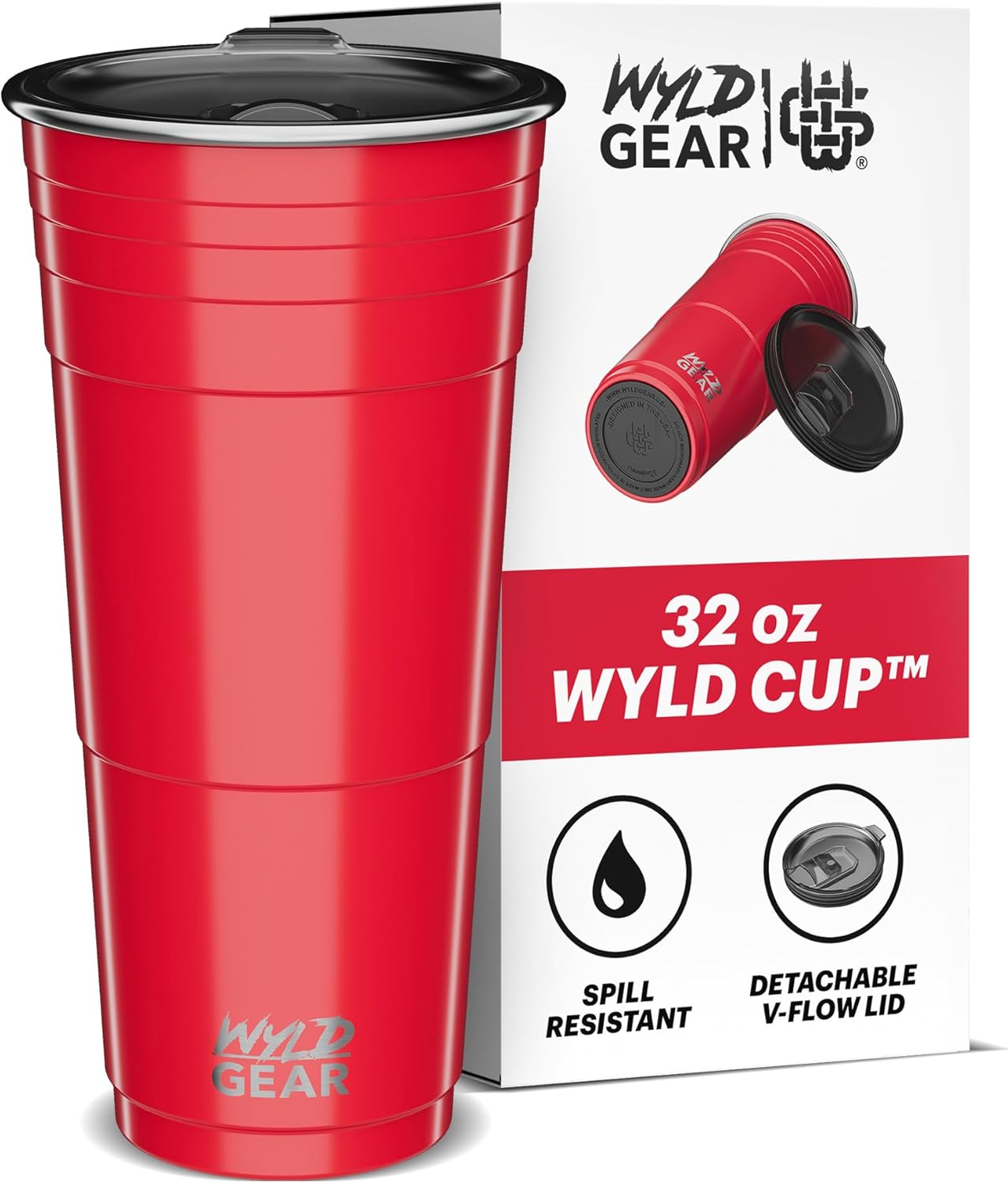 Wyld Gear Party Cup 24oz Red Stainless Steel Reusable Metal Cup with Lid