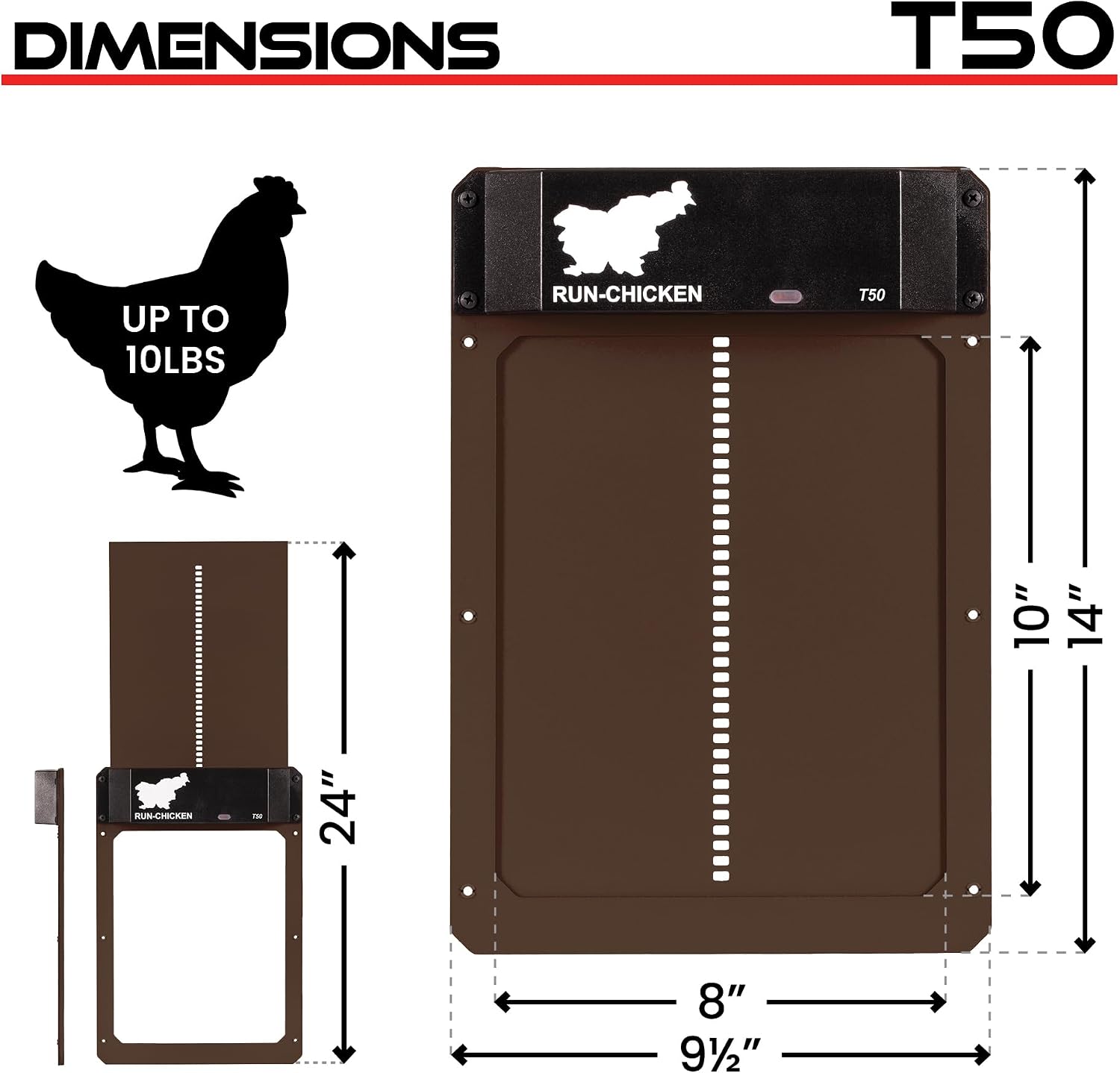 RUN-CHICKEN Door T50 – Automatic Chicken Coop Door Opener, Battery Powered & Weatherproof Aluminum, Smart App & Timer Control, Predator Proof