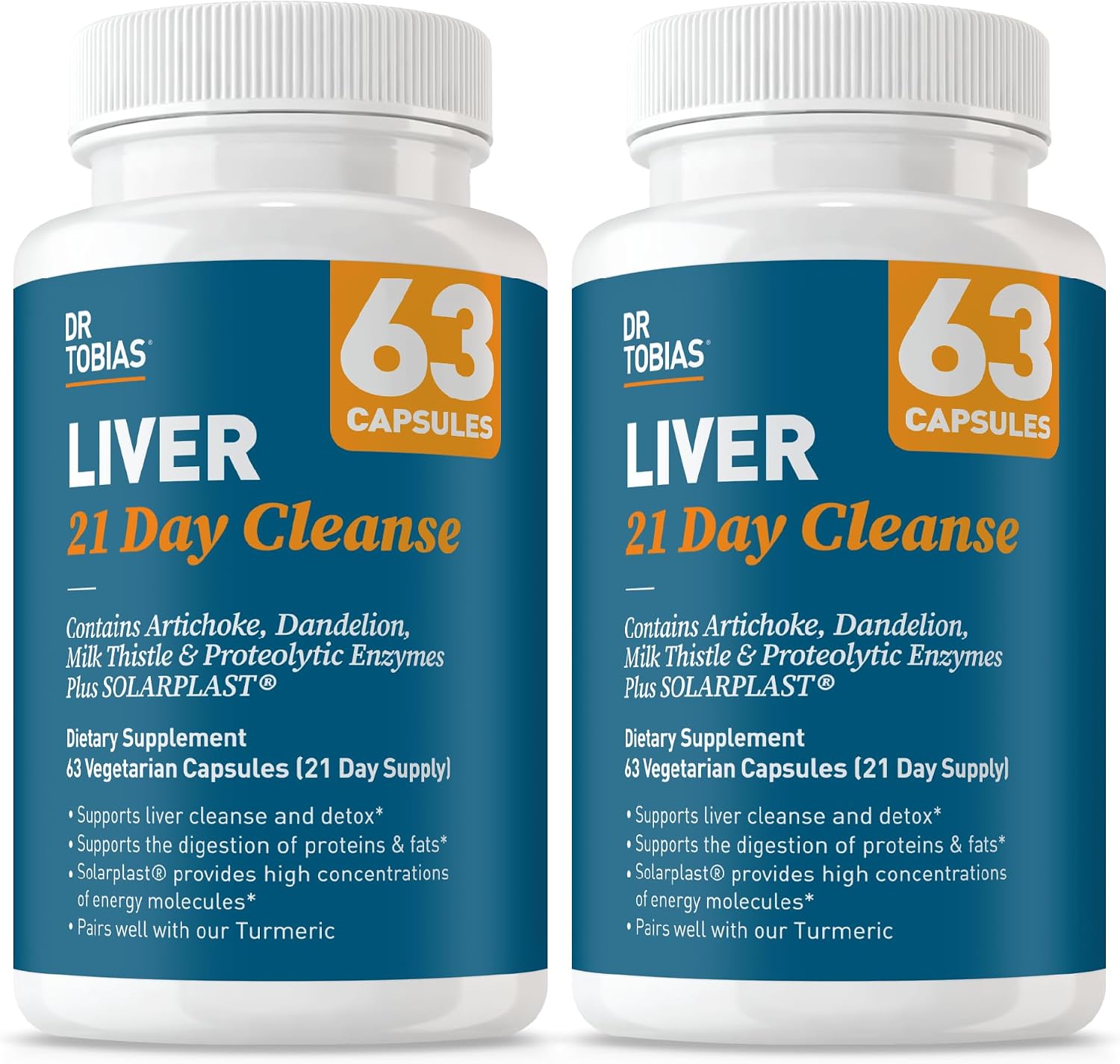 Dr. Tobias Liver 21 Day Cleanse 63 Capsules | Herbal Liver Detox Cleanse | Liver & Digestive Support | Milk Thistle + Dandelion + Artichoke | SOLARPLAST + Enzymes | 21-Day Program