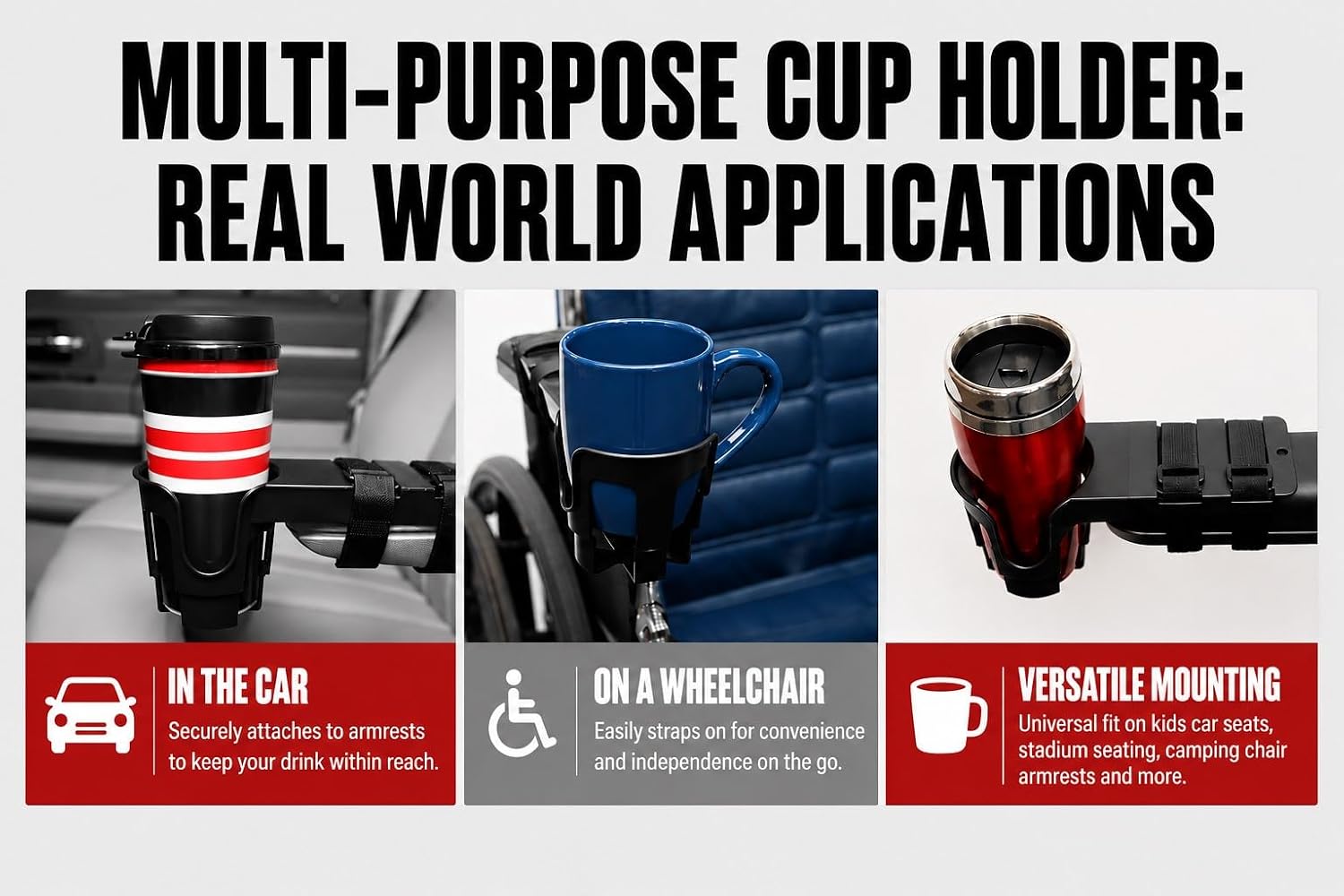 Wheelchair Cup Holder for Armrests – Nearly Universal OH for Power Chairs