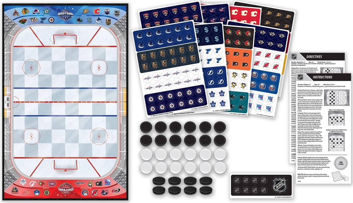 MasterPieces Officially licensed NHL League-NHL Checkers Board Game for Families and Kids ages 6 and Up