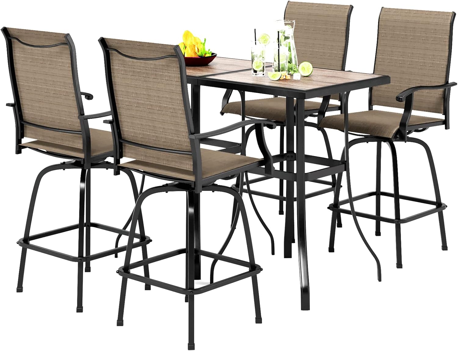 PHI VILLA Bar Height Patio Table and Chairs Set for 2