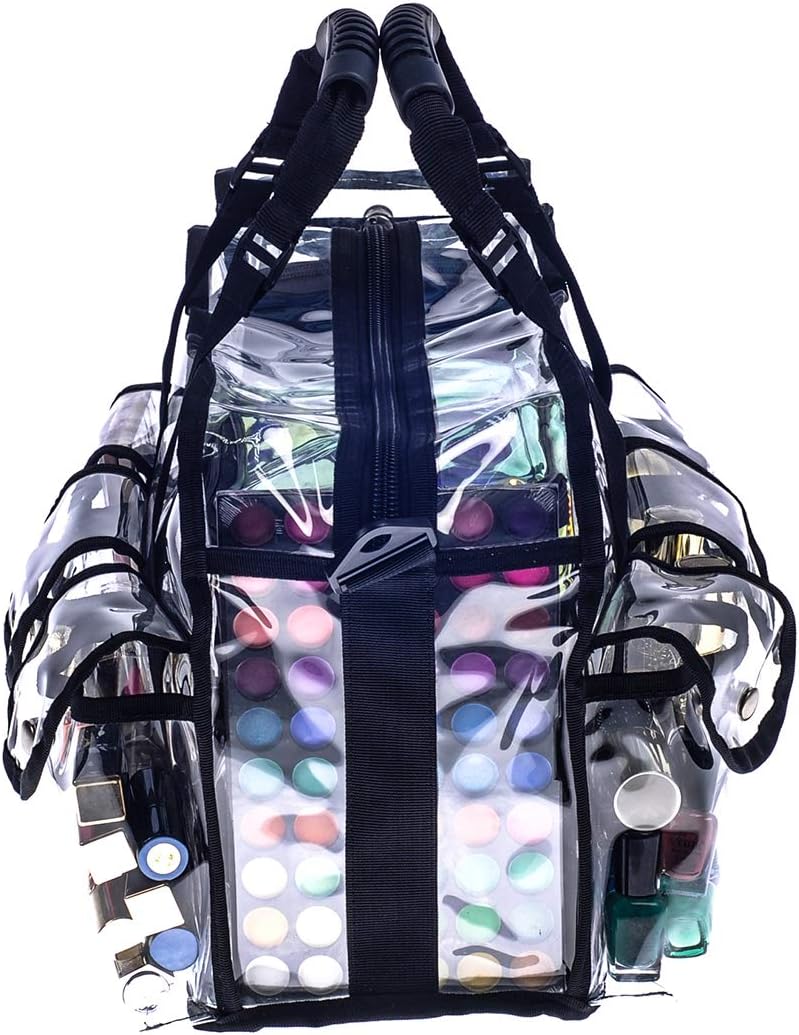 Professional Clear PVC Makeup Kits Organizer Make up Set Bag MUA Carry All Artist Transparent Vinyl Travel Cosmetic Bag with 6 External Pockets &