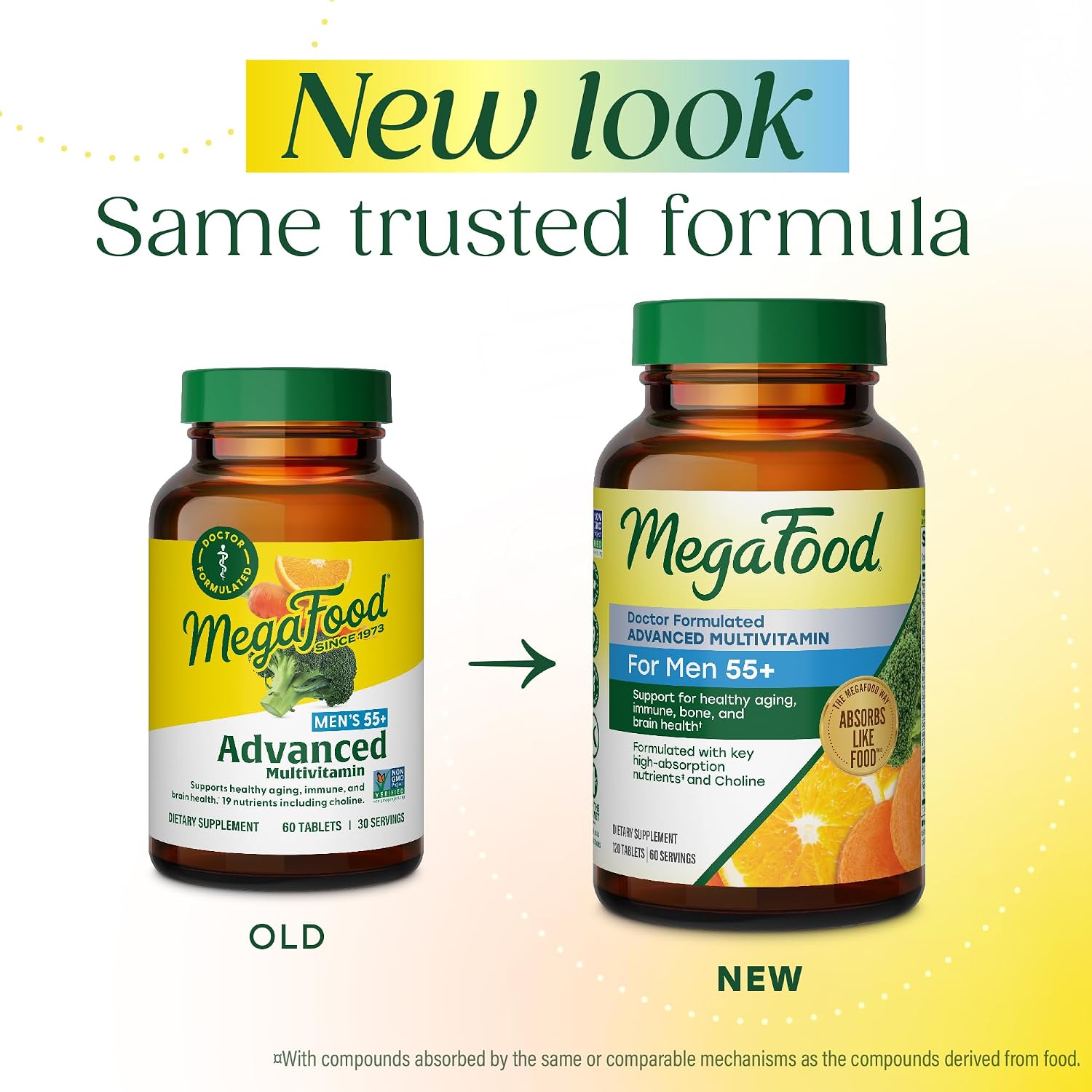 MegaFood Advanced Multivitamin for Men 55+ Doctor Formulated, 120 Tablets | For Healthy Aging, Immune Support, Bone and Brain Health, Choline, Methylated B12, Methylfolate, Vegetarian, 60 Servings