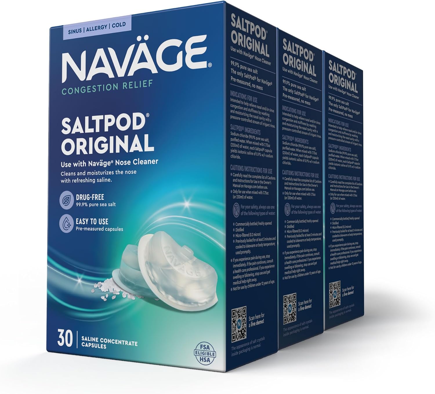 Navage® SaltPods Refills, Original Sea Salt Formula, 90 Count | Pre-Measured Precision: Clears Mucus and Irritants for Breathable, Comfortable Sinuses
