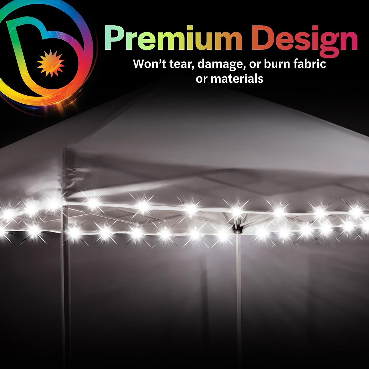 Brightz LED Canopy Lights, White 40ft String Light for 10x10 Tents | Outdoor canopy tent lights, football tailgate essentials & accessories