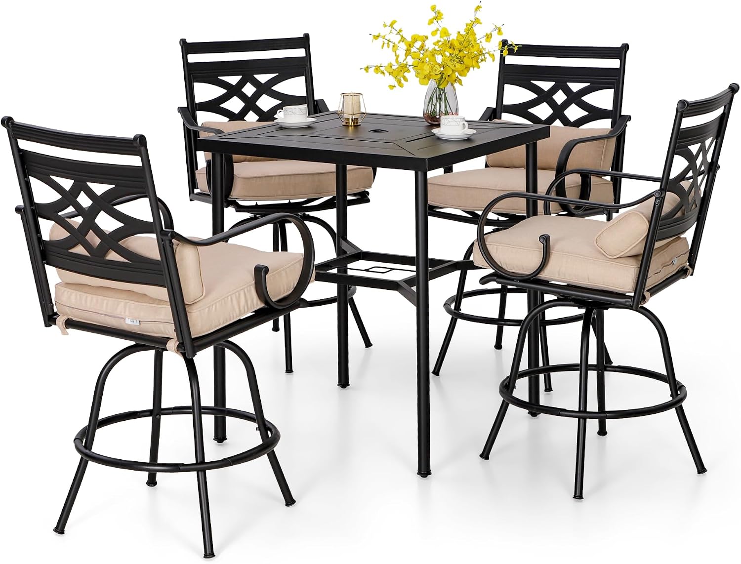 PHI VILLA Outdoor Bar Set 3 PCS Patio Bistro Table & Swivel Stools