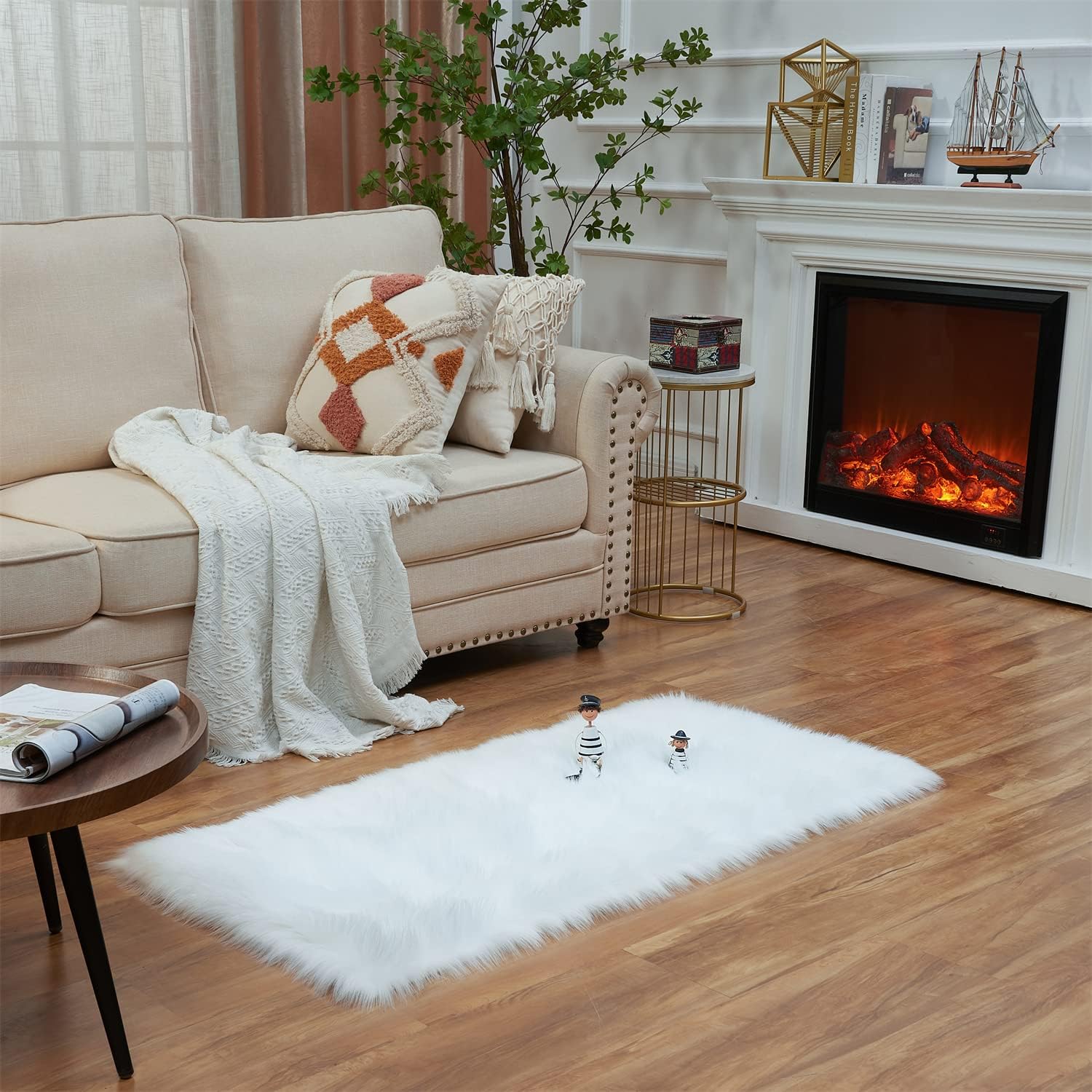 EasyJoy Ultra Soft Fluffy Shaggy Area Rug Faux Fur Rug Chair Cover Seat Pad Fuzzy Area Rug for Bedroom Floor Sofa Living Room (2 x 6 ft Sheepskin