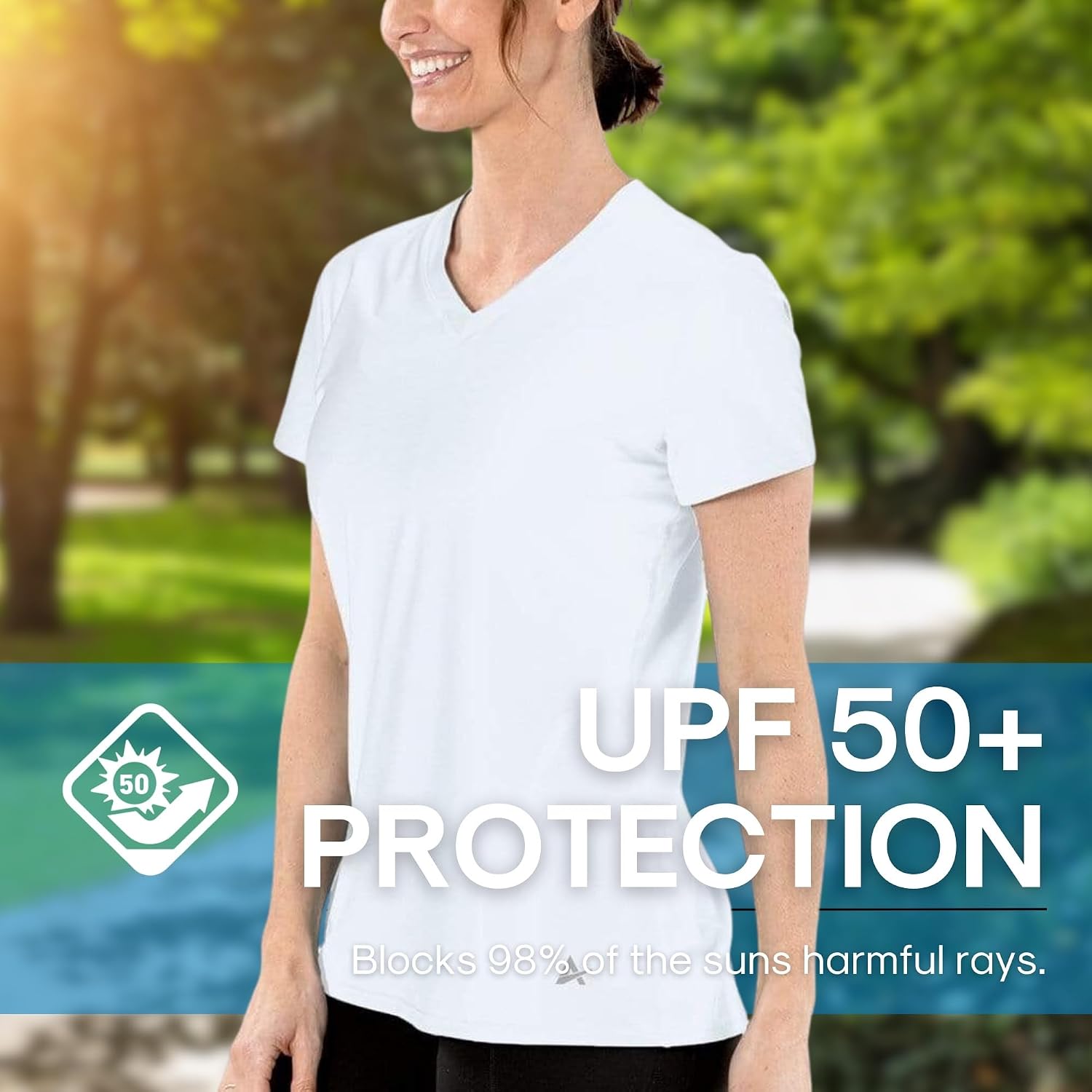Arctic Cool Women's V-Neck Instant Cooling Moisture Wicking Performance UPF 50+ Short Sleeve Workout Shirt