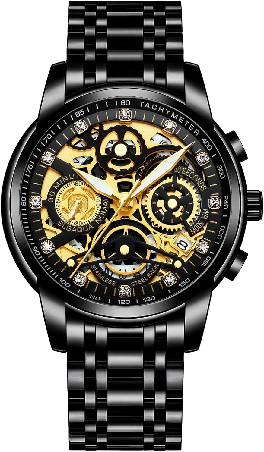 NEKTOM Watches for Men with Stainless Steel, Quartz Analog Watch with Date, Luxury Minimalist Dress Mens Watches, Chronograph Watch, 3ATM Waterproof