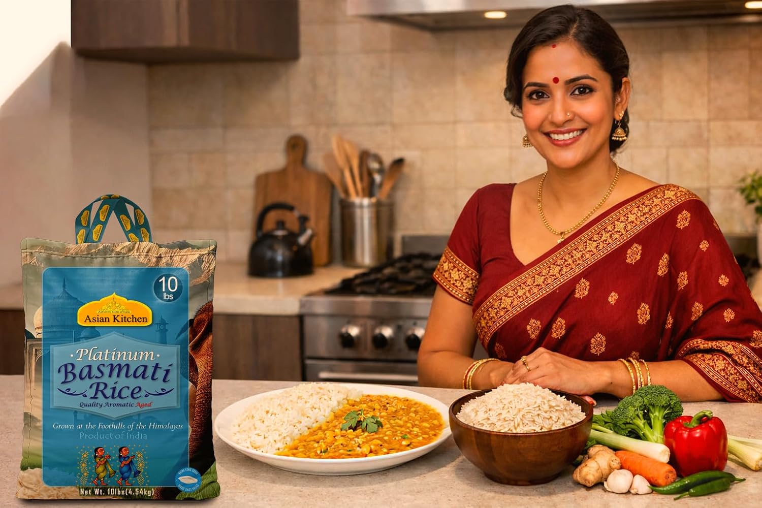 Asian Kitchen Platinum White Basmati Rice Extra Long Aged 20lbs (9.08kg) ~ All Natural | Gluten Friendly | Vegan | Indian Origin | Export Quality
