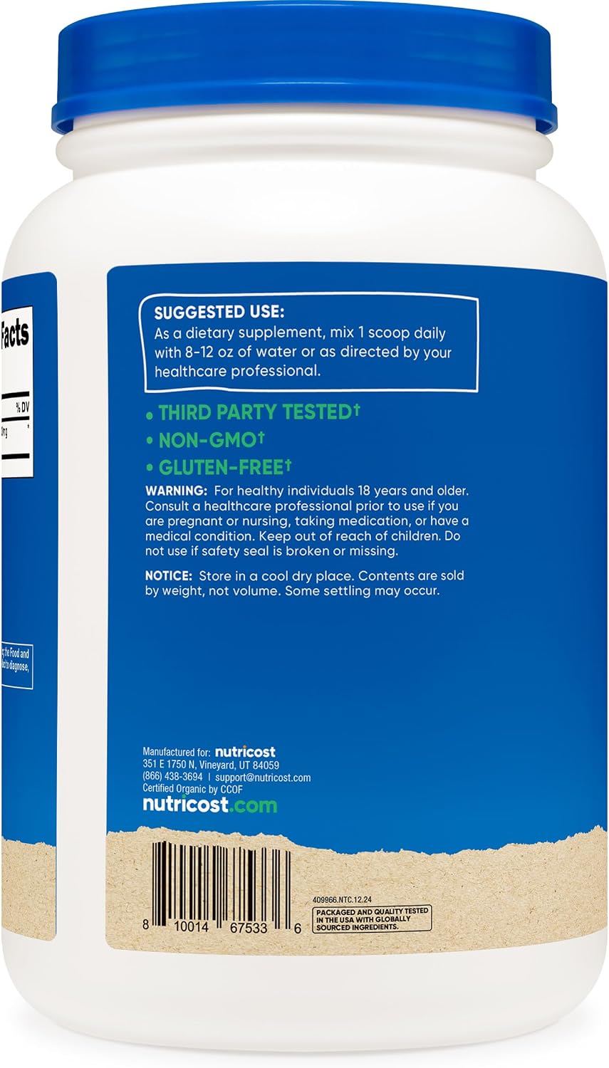 Nutricost Organic Spirulina Powder (1LB) 454 Grams, Pure, Vegan | Certified Organic Spirulina