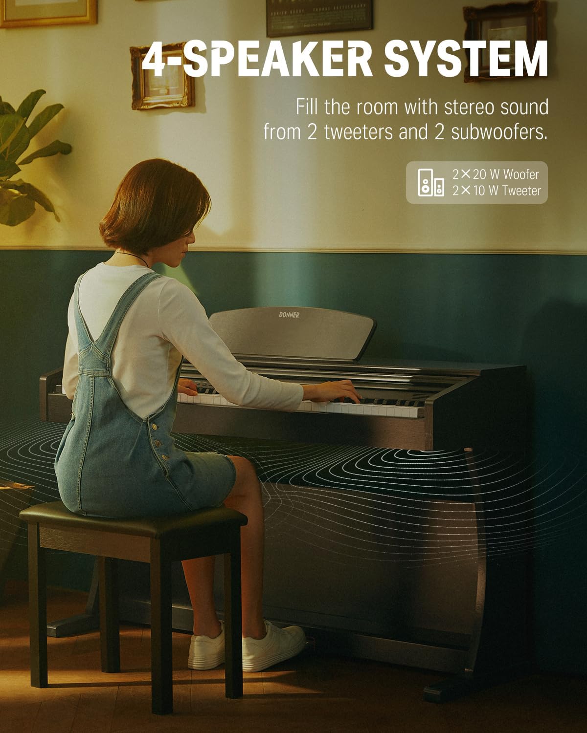 Donner DDP-300 Digital Piano with 88 Graded Hammer Action Weighted Keys, Record, Bluetooth, 10 Voices, 4 Reverb, Speakers