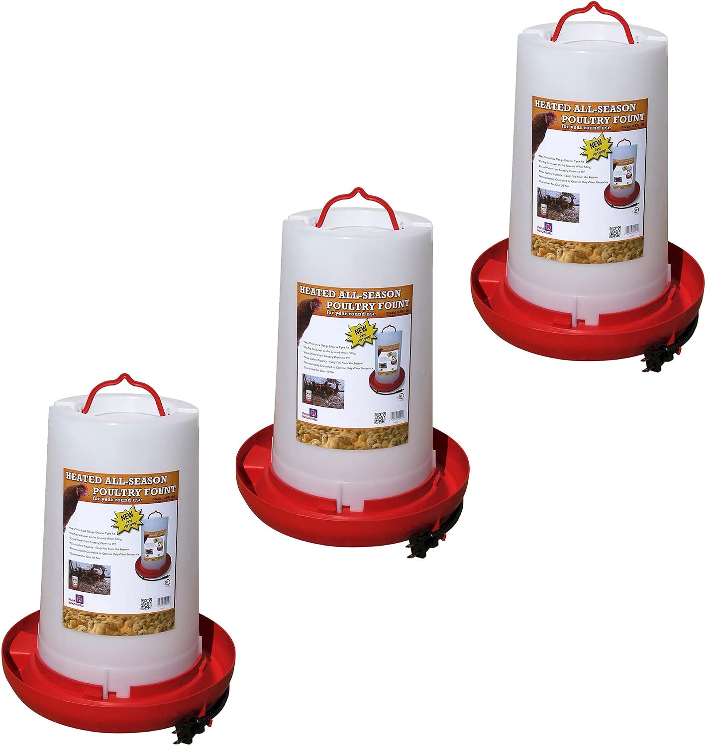 Farm Innovators HB-60P Thermostatically Controlled Heated 2 Gallon Plastic Outdoor Year Round Poultry Chicken Water Bucket Drinker, White/Red | Thermostatically controlled to keep water from freezing, side mounted drip-free/freeze-free nipples for up to…