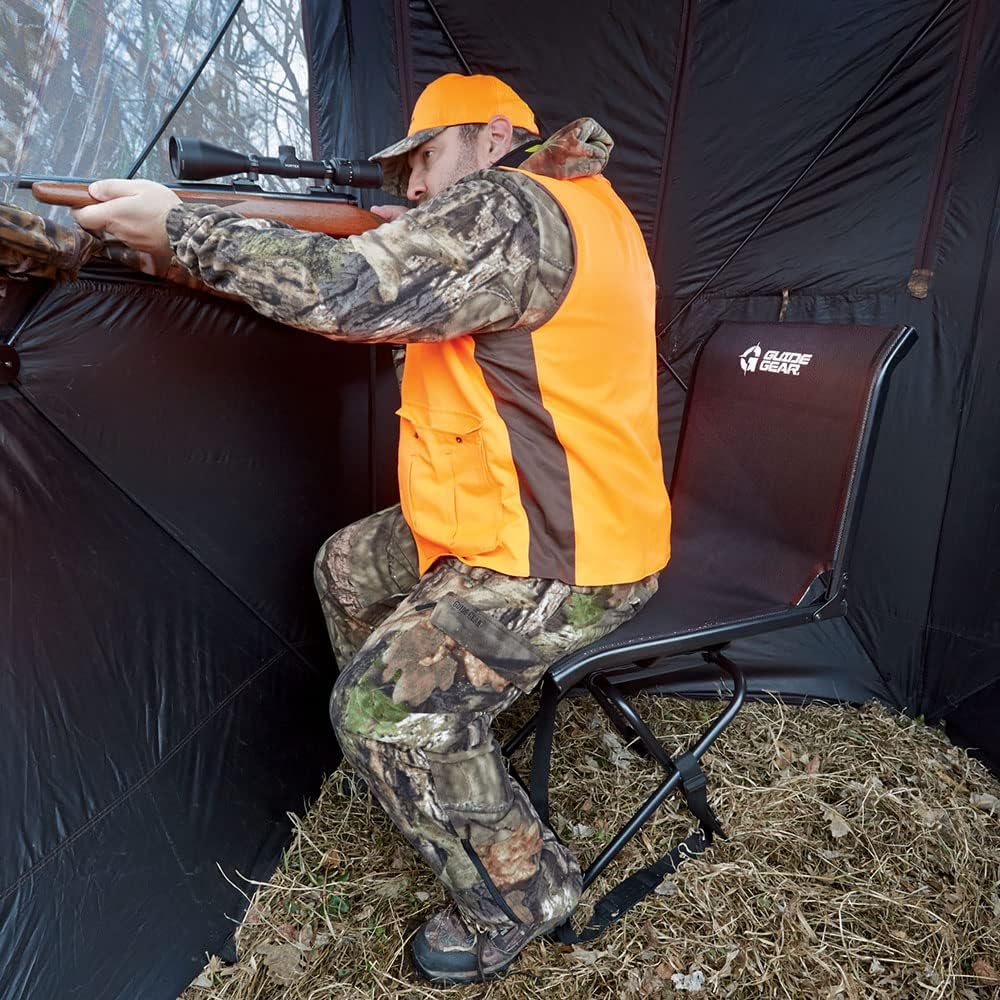 Guide Gear Big Boy Hunting Blind Chair, Portable Folding Seat for Shooting, Comfortable Spin Swivel, 500-lb. Capacity