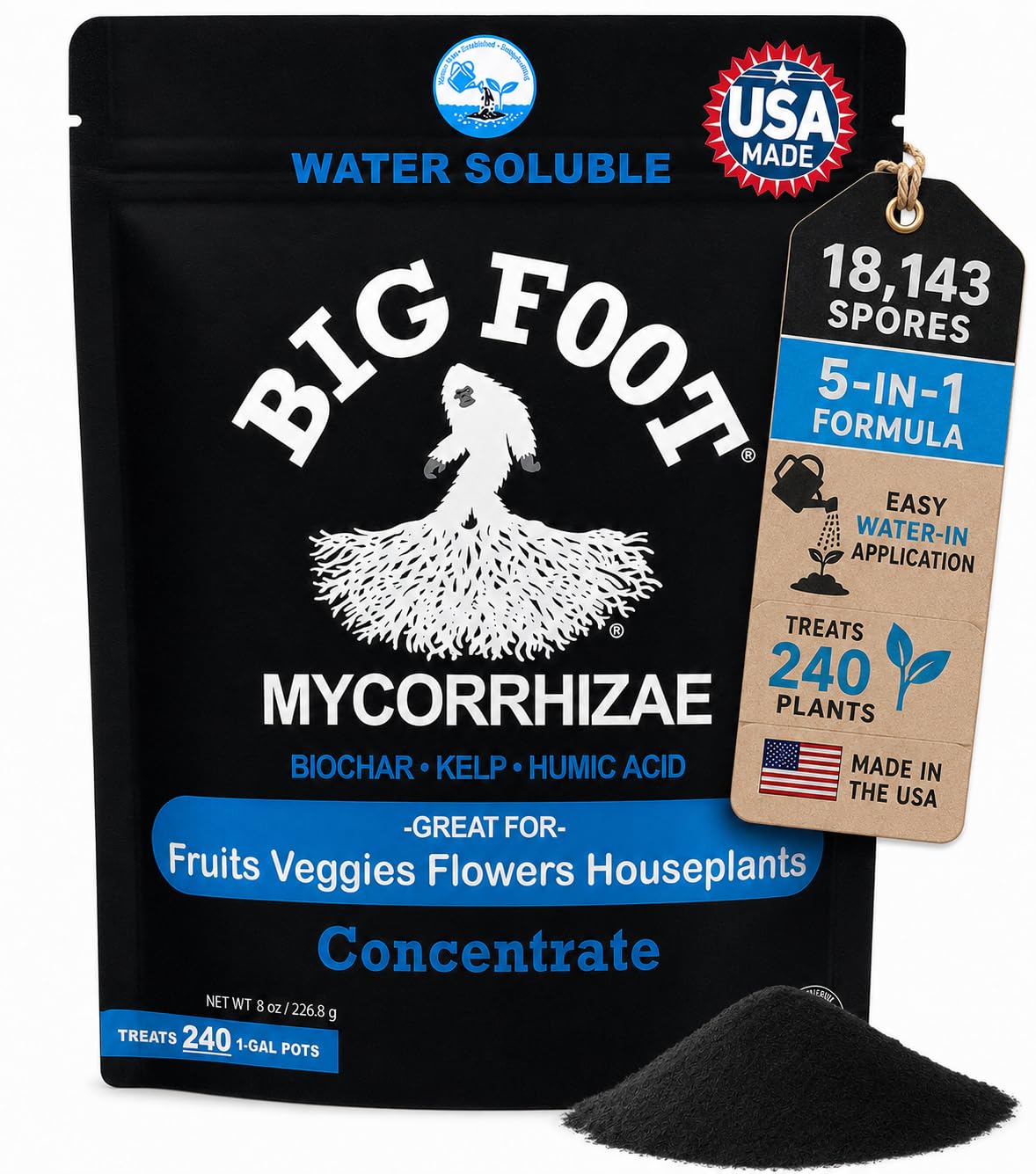 Big Foot Mycorrhizae for Plants, Potted Plants and Gardens - Concentrate Fully Dissolves in Water, Year Round Organic Fertilizer for Root Growth and Healthy Soil - 32 Ounces of Mycorrhizal Inoculant