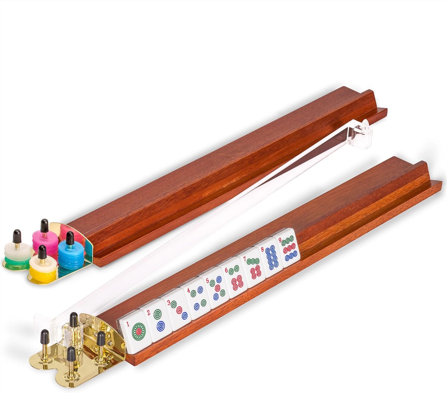 Yellow Mountain Imports American Mahjong Set, Little Birdie with Wooden Case, Wooden Racks with Acrylic Pushers, Wright Patterson Scoring Coins, Dice, & Wind Indicator