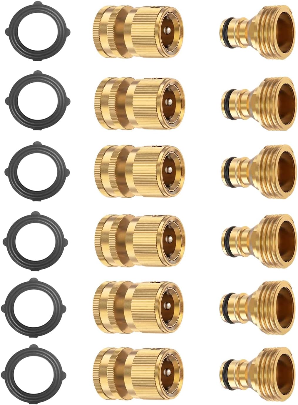 BoArt Garden Hose Quick Connector Set, Solid Brass 3/4 Inch Water Fitings Thread Easy Connect No-Leak Male Female 6 Sets
