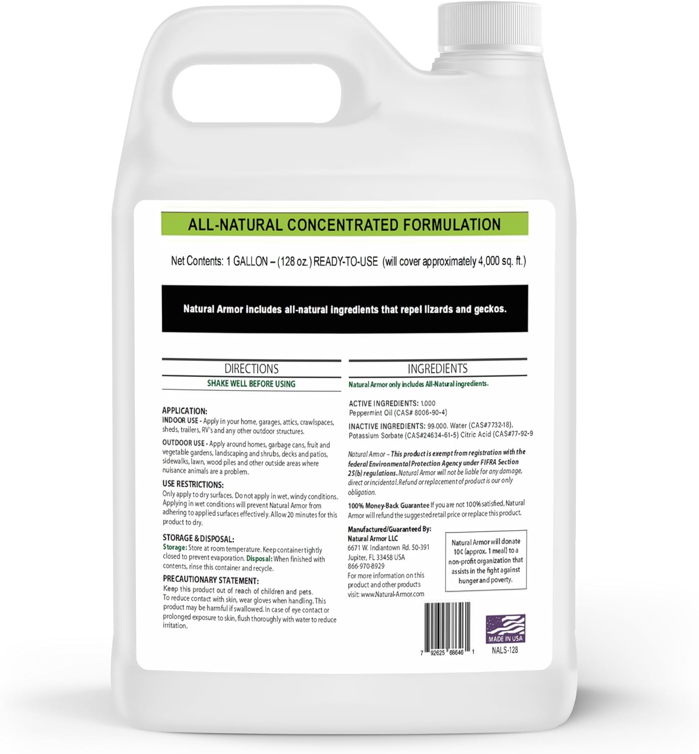 Natural Armor Lizard & Gecko Repellent - 1 Gallon (128 oz) w/Sprayer