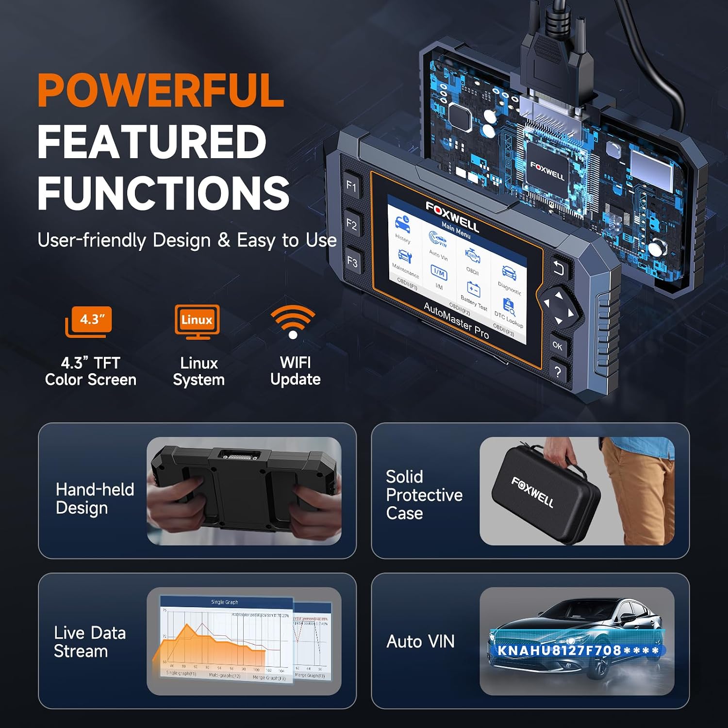 FOXWELL NT614 Elite OBD2 Scanner 4 System Code Reader Scan Engine ABS SRS Transmission, 5 Resets Oil/EPB/ABS Bleeding/SAS/Throttle Live Data, Auto VIN