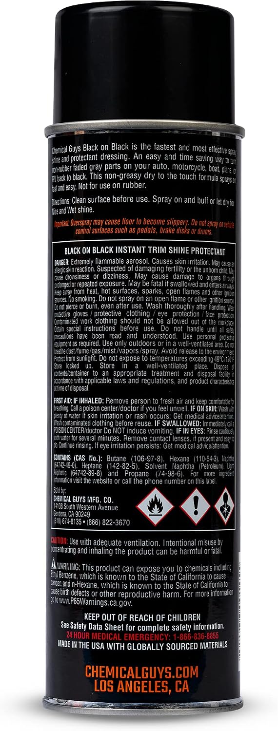 Chemical Guys, Black on Black Instant Exterior Trim Shine Dressing, 11 oz | For cars, trucks, and SUVs, sprayable quick dressing