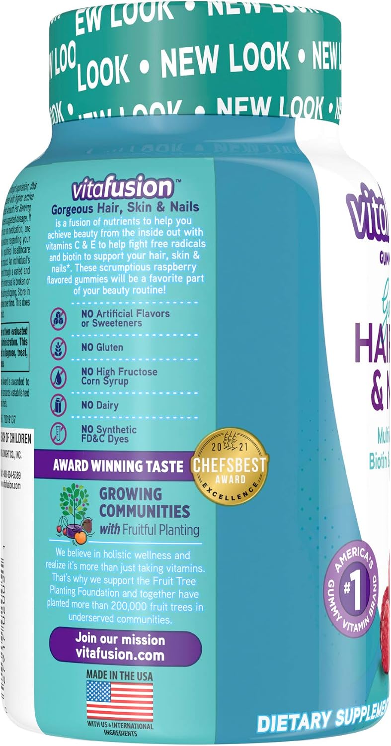 Vitafusion Hair Skin and Nails Gummies | Biotin 5000mcg | 100 Count | Gummy Vitamins for Adult Women & Men | Berry Flavor | Gluten-Free Multivitamin Supplement