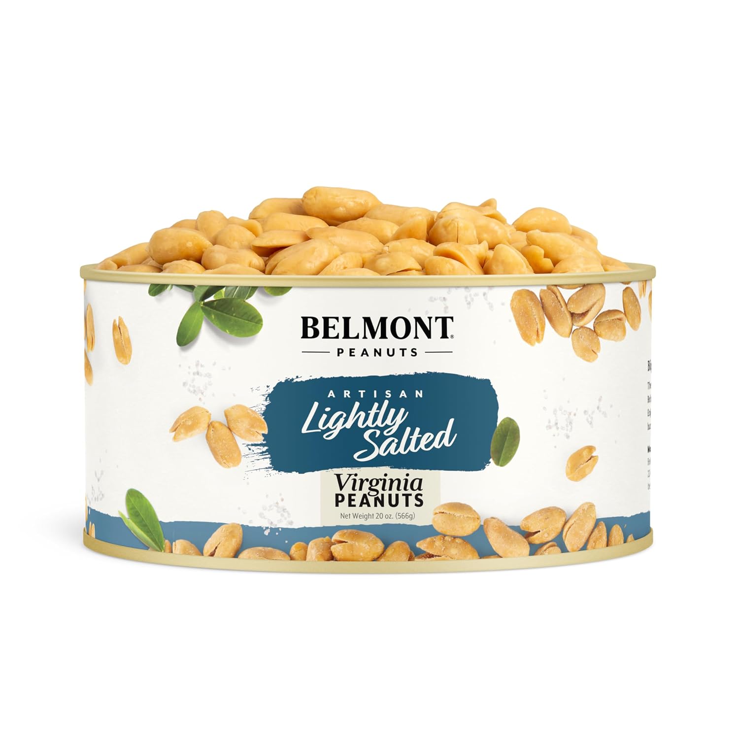 Belmont Peanuts Gourmet Sea-Salted Virginia Peanuts, 20 oz (1 Pack) – Only 3 Simple Ingredients, No Preservatives, 7g Protein – A Premium, Salty, Crunchy, Hand Seasoned Snack