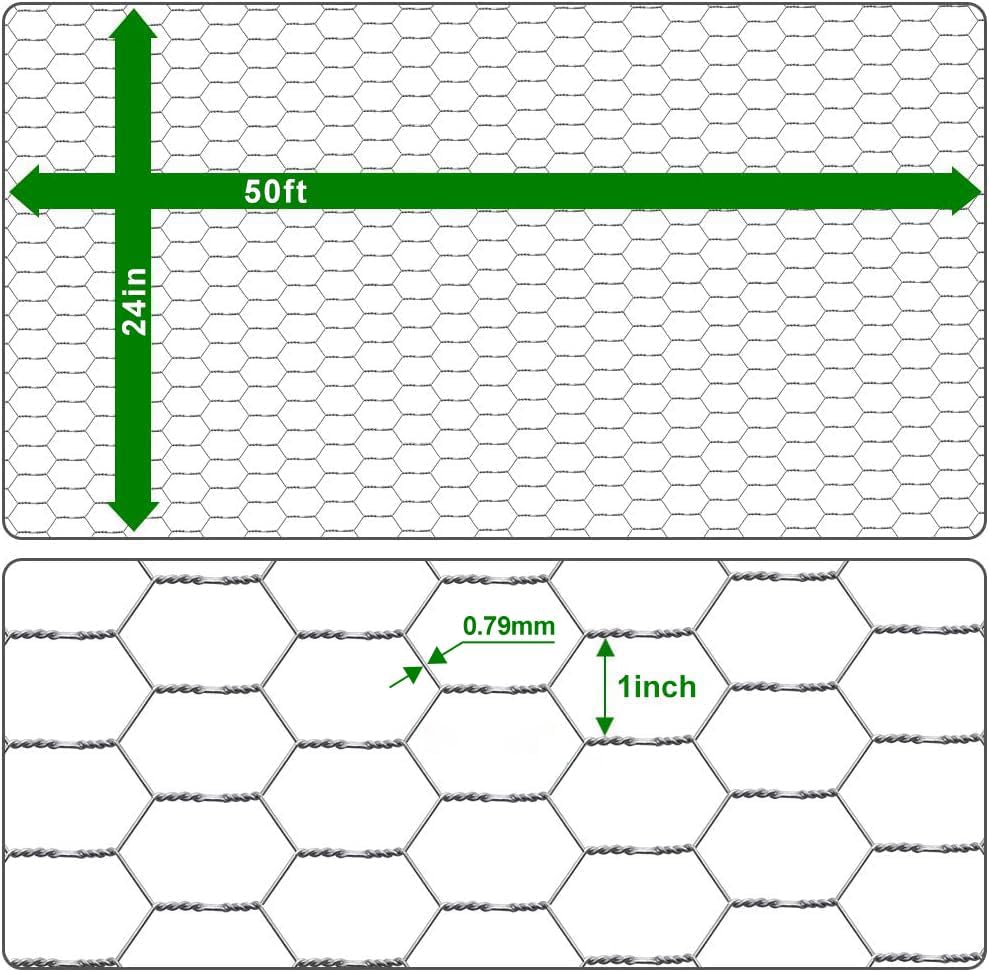 Amagabeli Chicken Wire Fencing Poultry Wire Netting 36inch x 50ft 2 Inch Hexagonal Galvanized Mesh Garden Fence Animal Barrier for Garden Protection Craft Rabbit Cage Dog Roll Chicken Coop Accessories