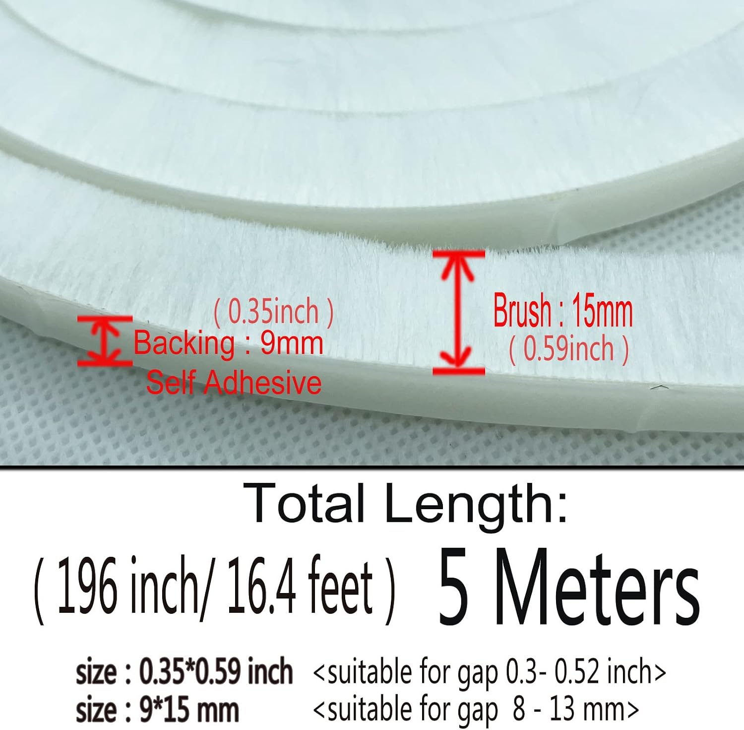 Self-Adhesive Pile Weather Stripping Seal for Sliding Windows and Door Frames, 16.5ft x 11/32 inch, Grey
