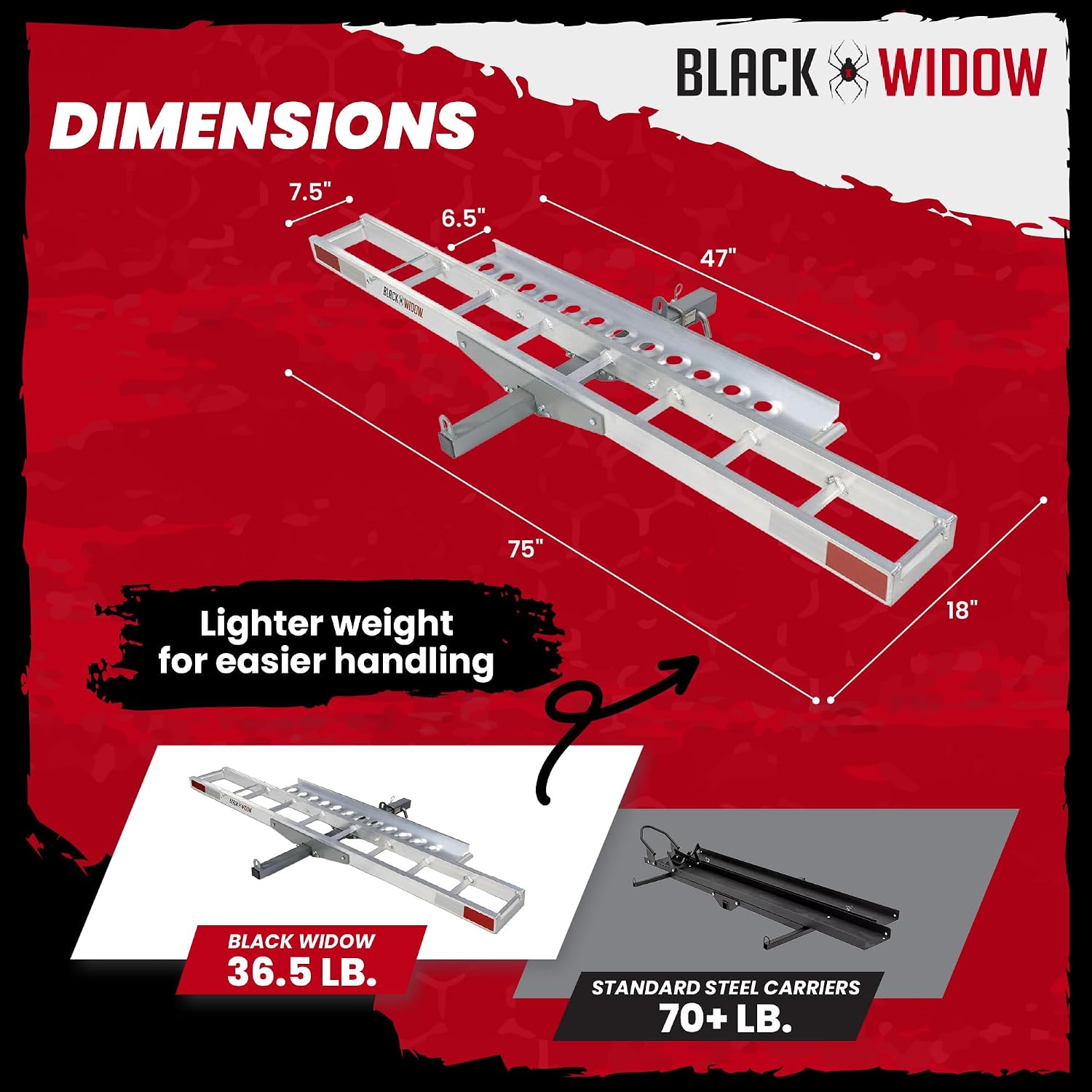 Black Widow Aluminum Dirt Bike Hitch Carrier with Ramp, 400 lb Capacity | Non-Folding Motorcycle, eBike & Fat Tire Bike Hauler for Truck & SUV, Fits 2-Inch Class III/IV Hitch Receiver