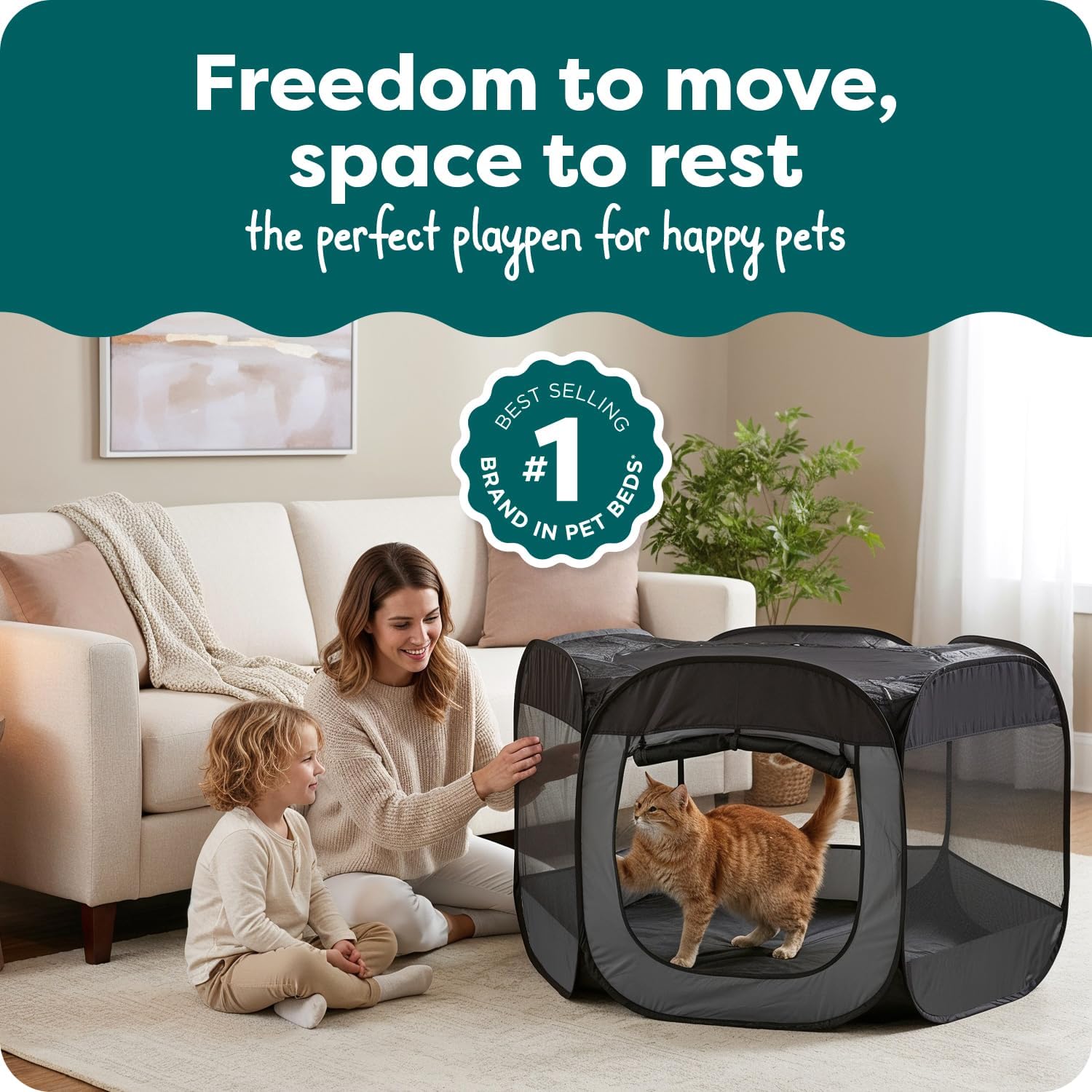 Furhaven Portable Dog Playpen Cat Tent, Pet playground,Kennel foldable indoor outdoor zippered puppy crate - Hunter Green, Medium