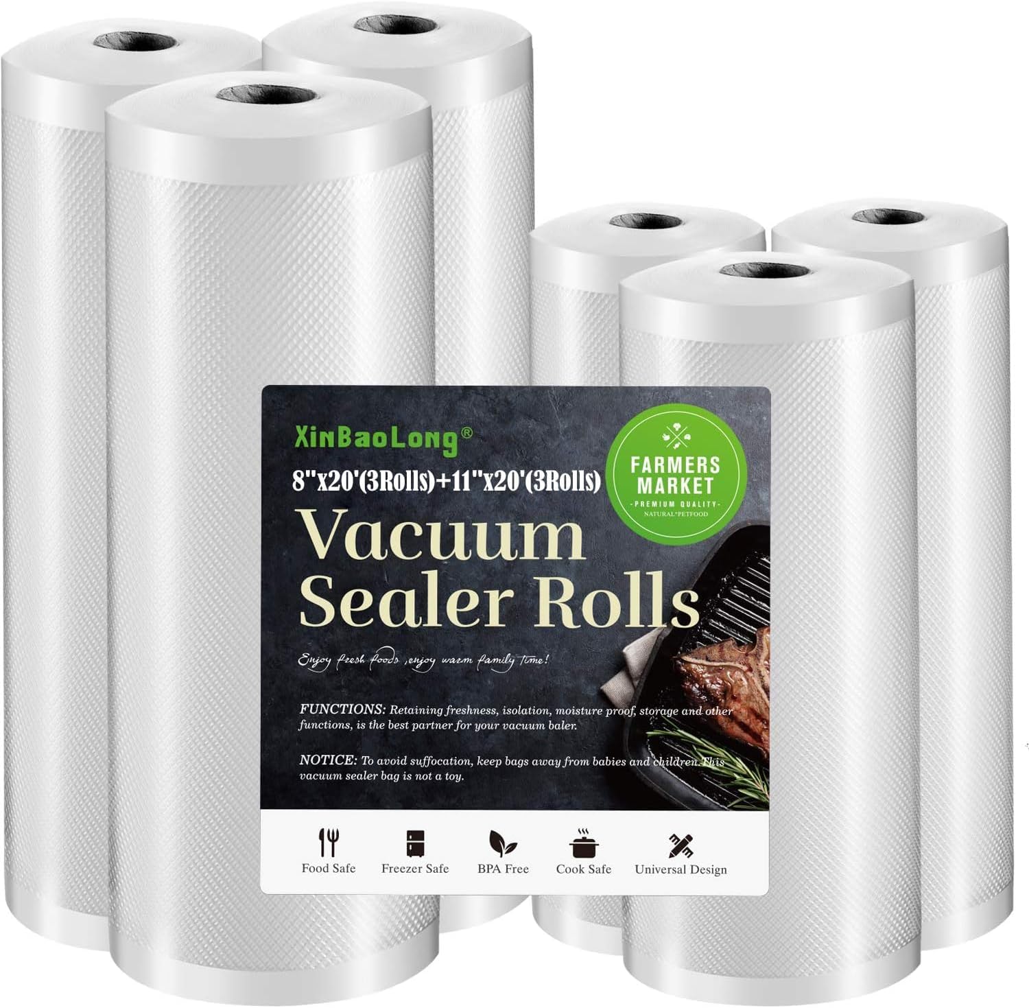 Kitchen Essentials, Vacuum Sealer Bags Rolls, 8in x 20ft, 2 Pack