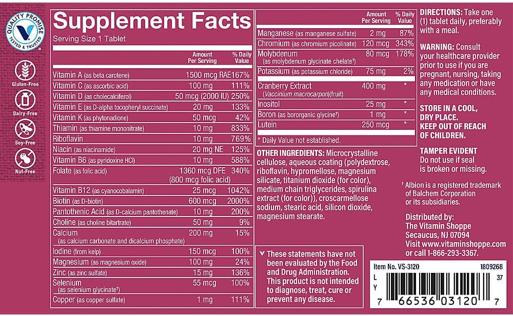 The Vitamin Shoppe Once Daily Women's Multivitamin with No Iron | 2, 000IU Vitamin D3, Multi-Mineral Supplement | Supports Energy Production