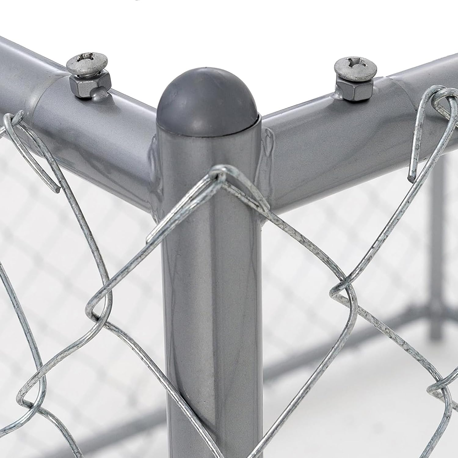 Lucky Dog 10' x 10' x 6' Heavy Duty Outdoor Welded Galvanized Steel Chain Link Dog Kennel Enclosure with 2 Configurations and Latching Door, Silver